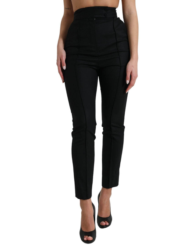 Dolce & Gabbana Black Wool High Waist Tapered Pants - Hilstor