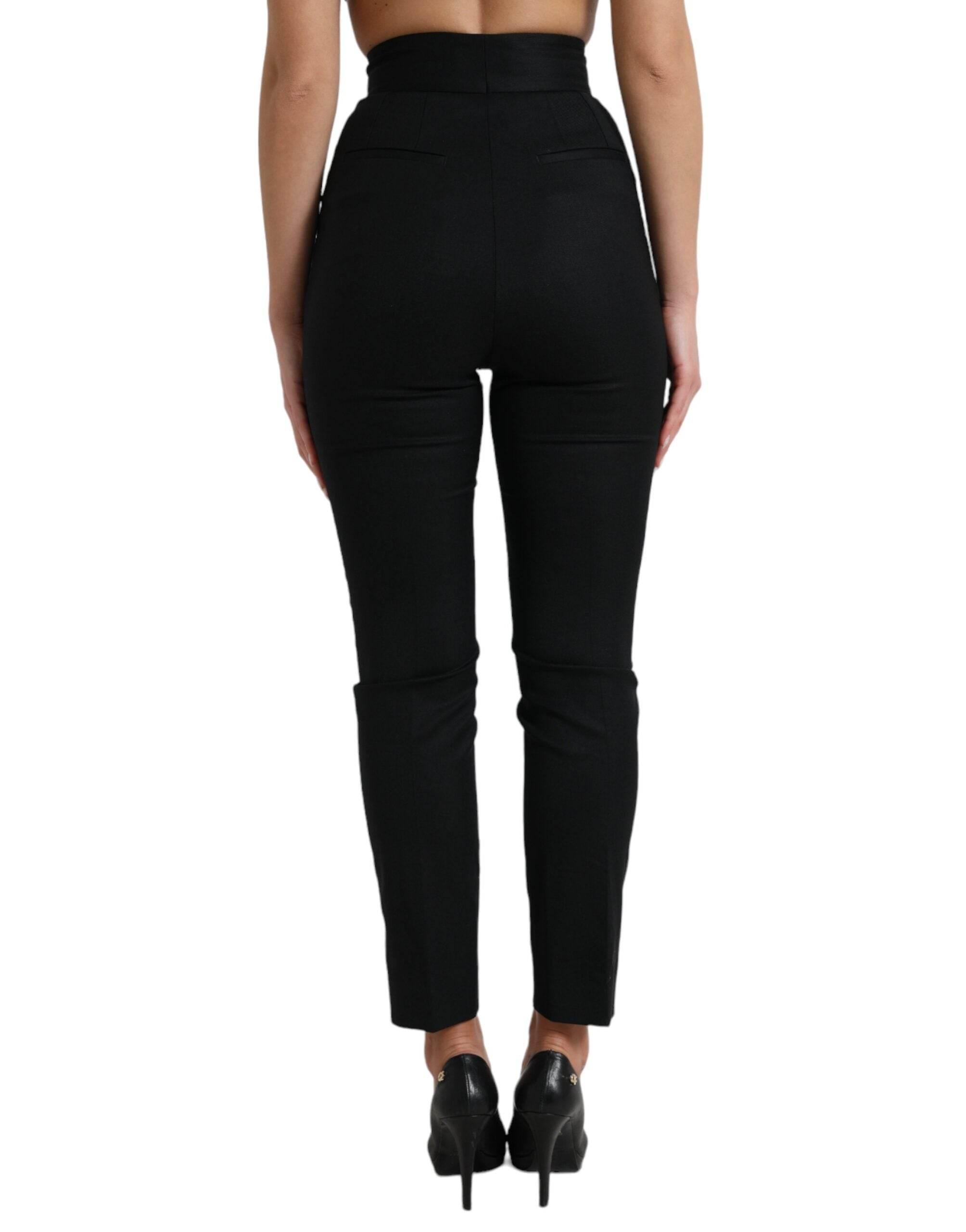 Dolce & Gabbana Black Wool High Waist Tapered Pants - Hilstor