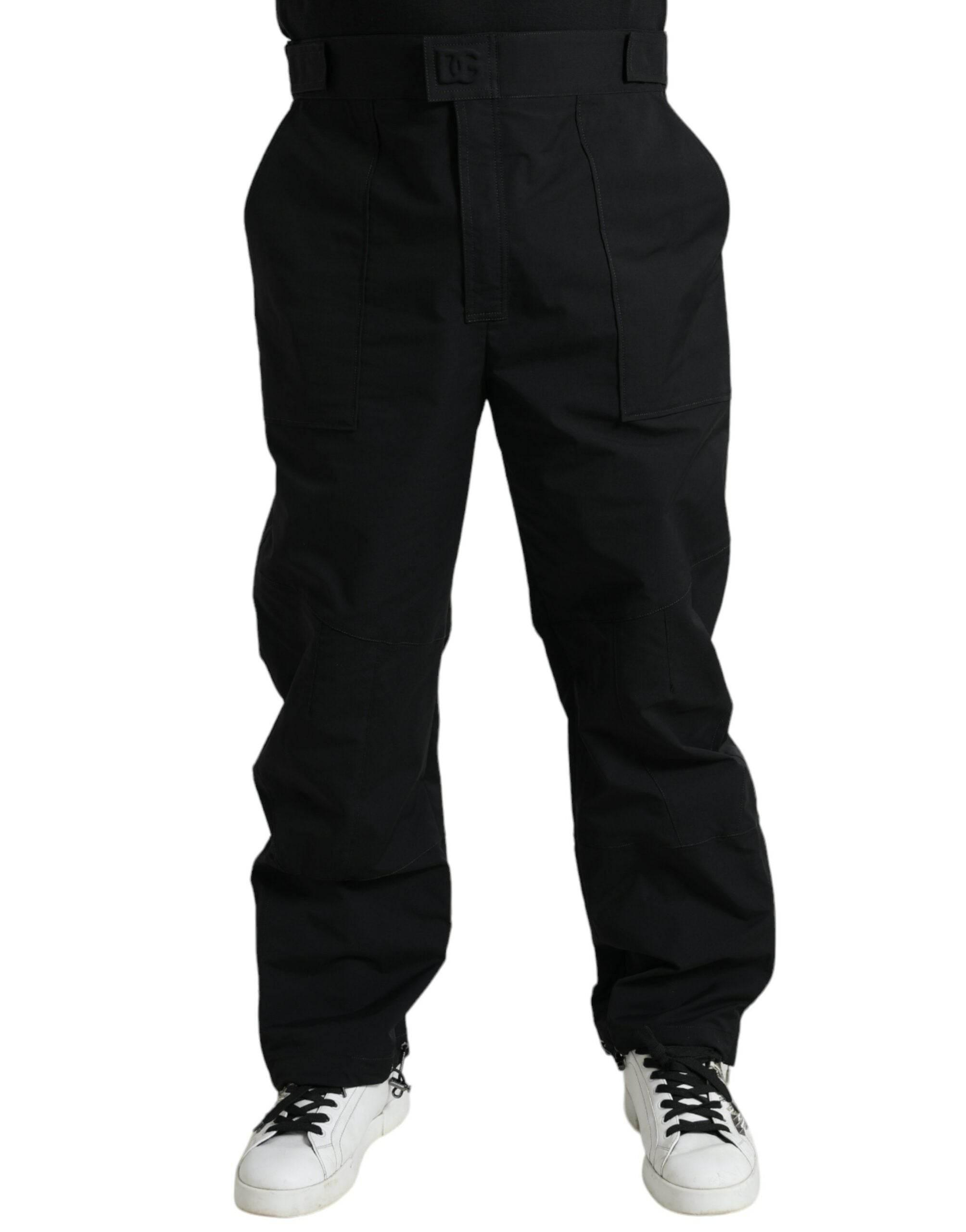 Dolce & Gabbana Black Polyester Logo Straight Pants - Hilstor