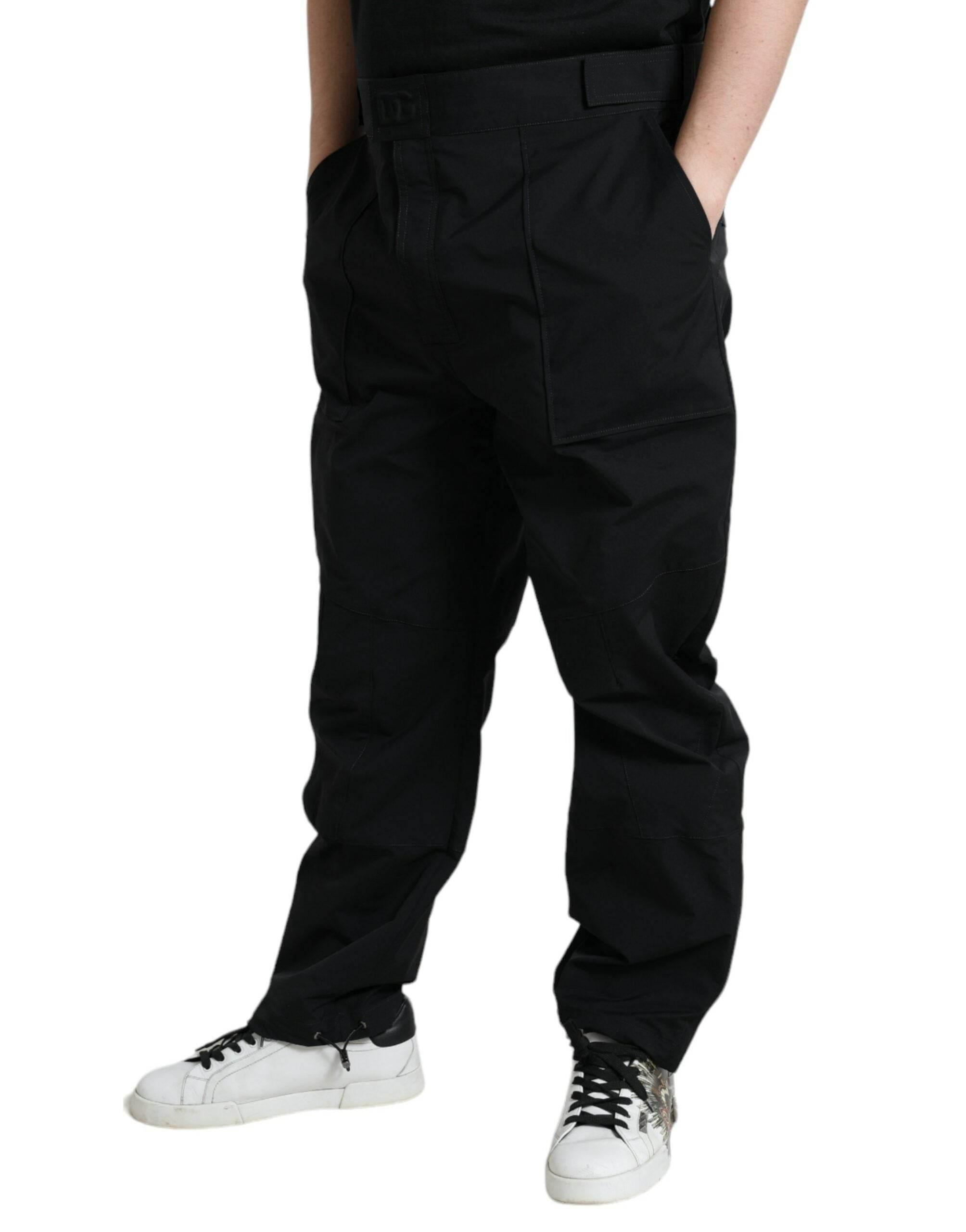 Dolce & Gabbana Black Polyester Logo Straight Pants - Hilstor