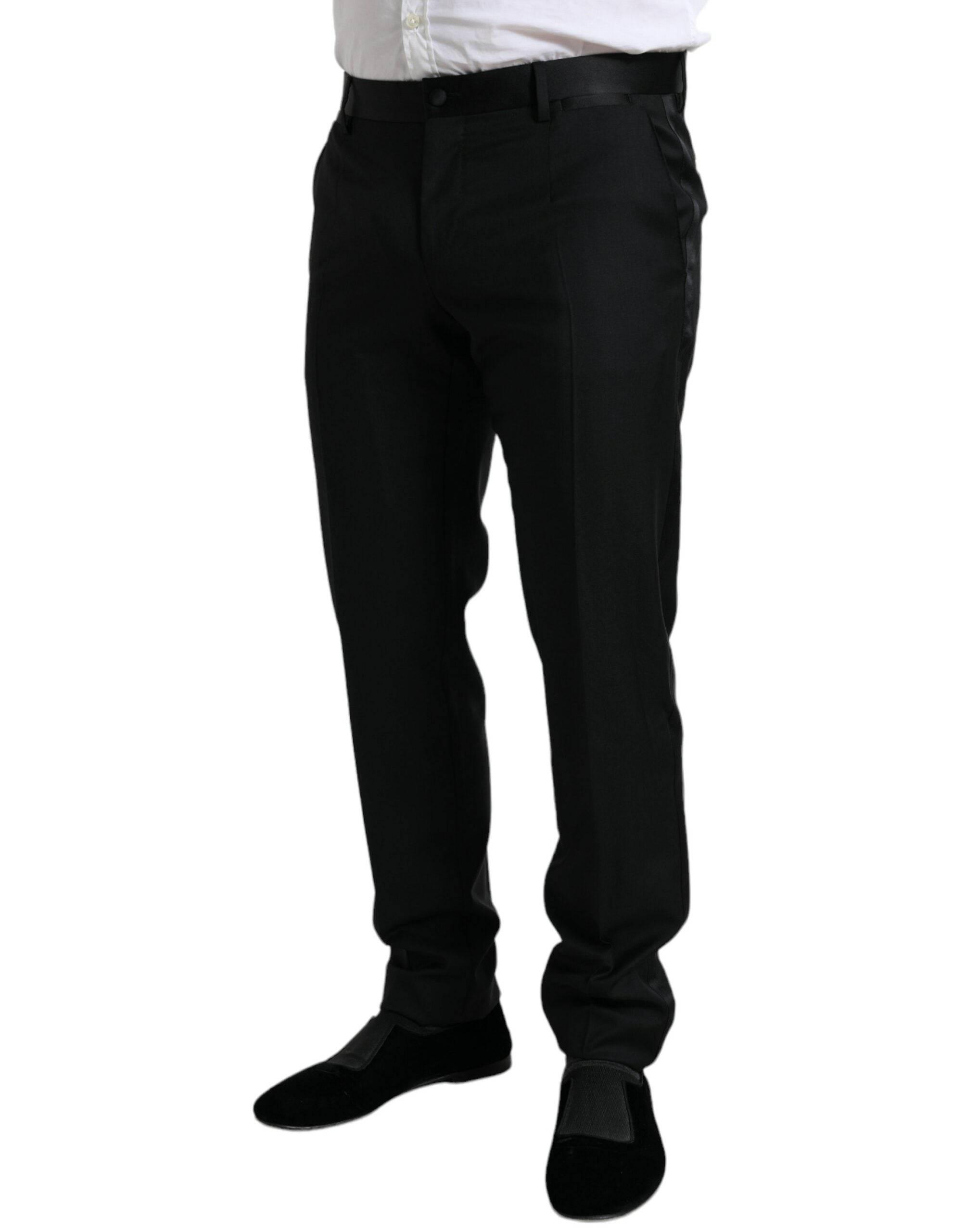 Dolce & Gabbana Black Wool Slim Fit Formal Trouser Dress Pants - Hilstor