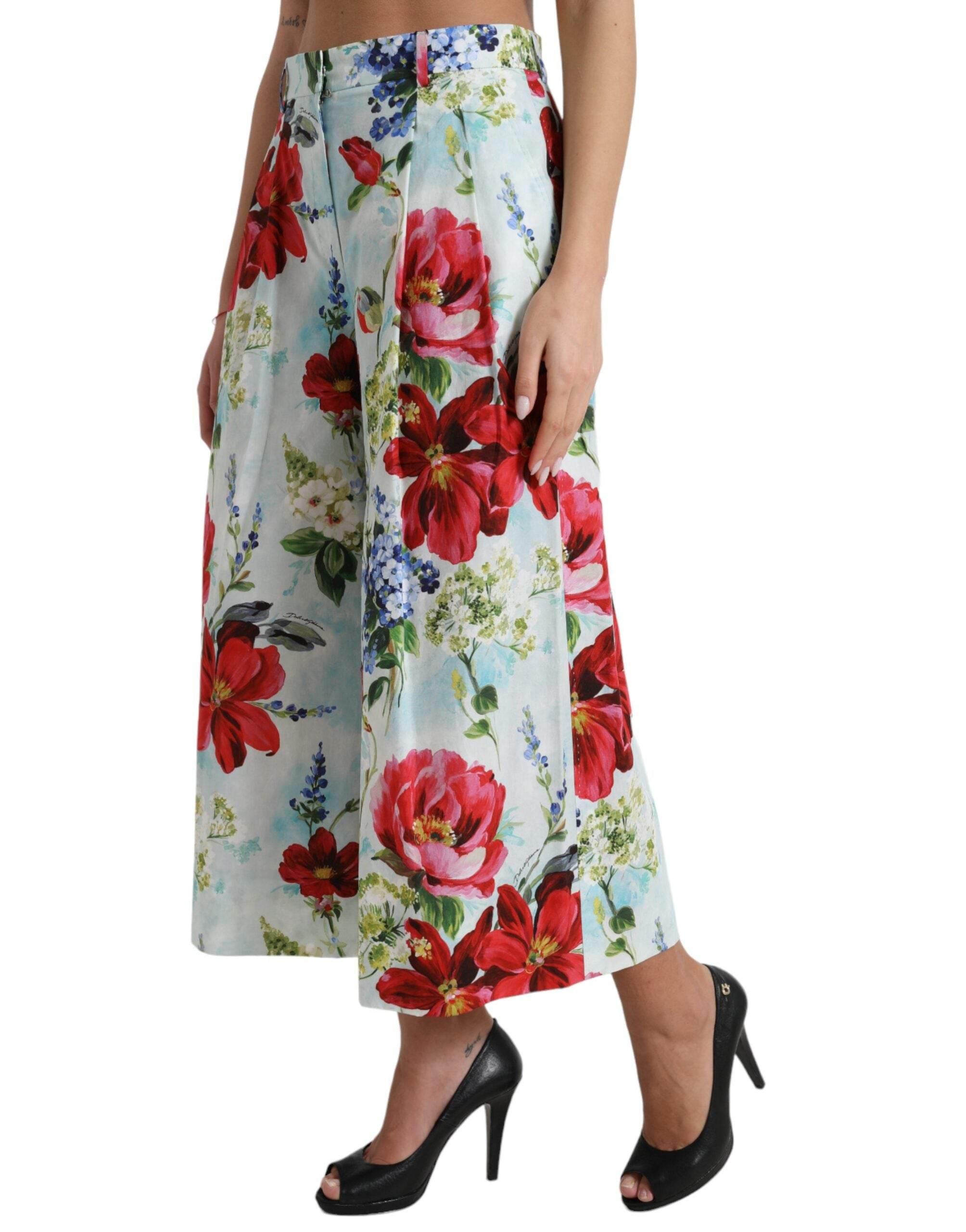 Dolce & Gabbana Floral High Waist Wide Leg Pants - Hilstor