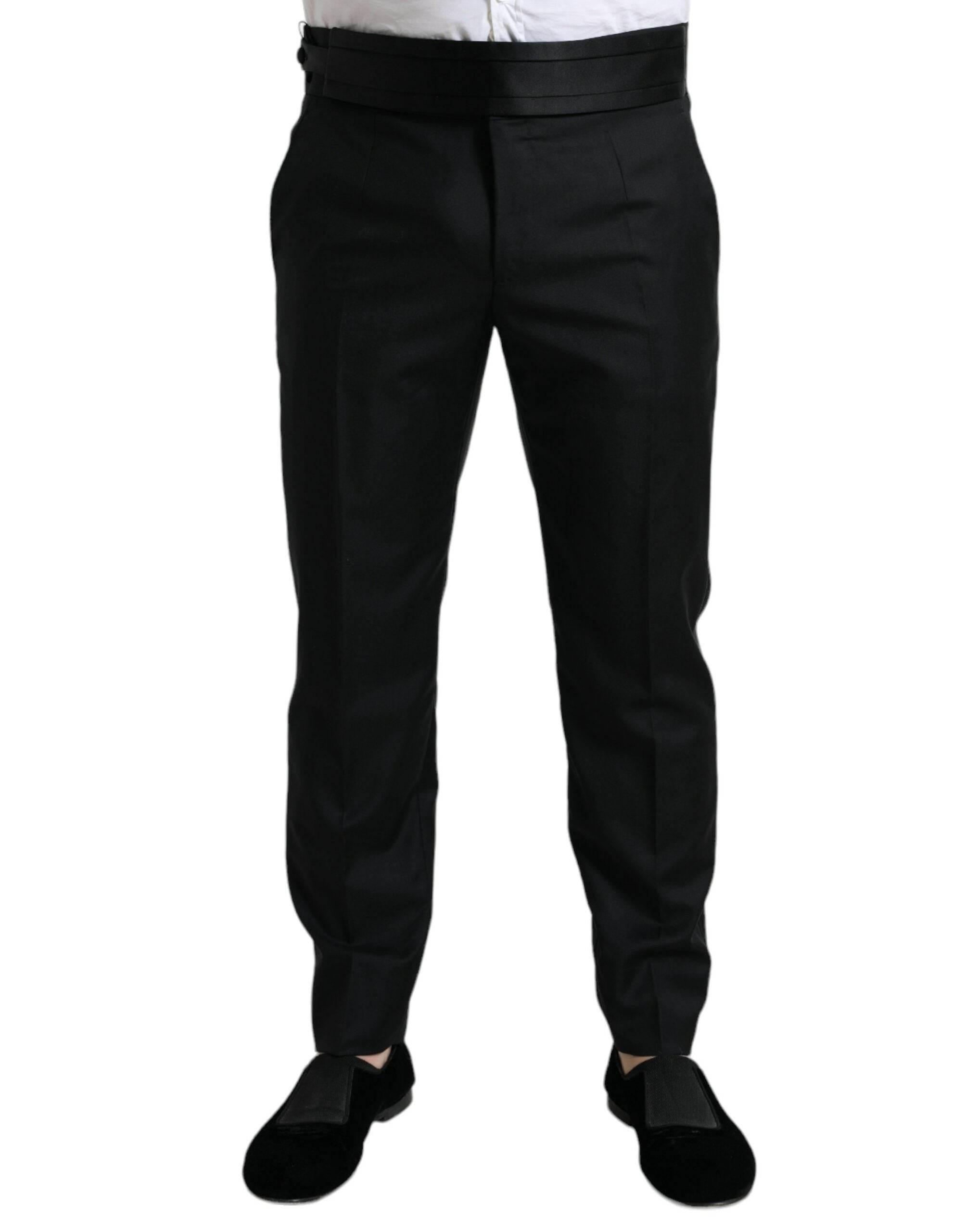 Dolce & Gabbana Black Wool Slim Fit Formal Trouser Dress Pants - Hilstor