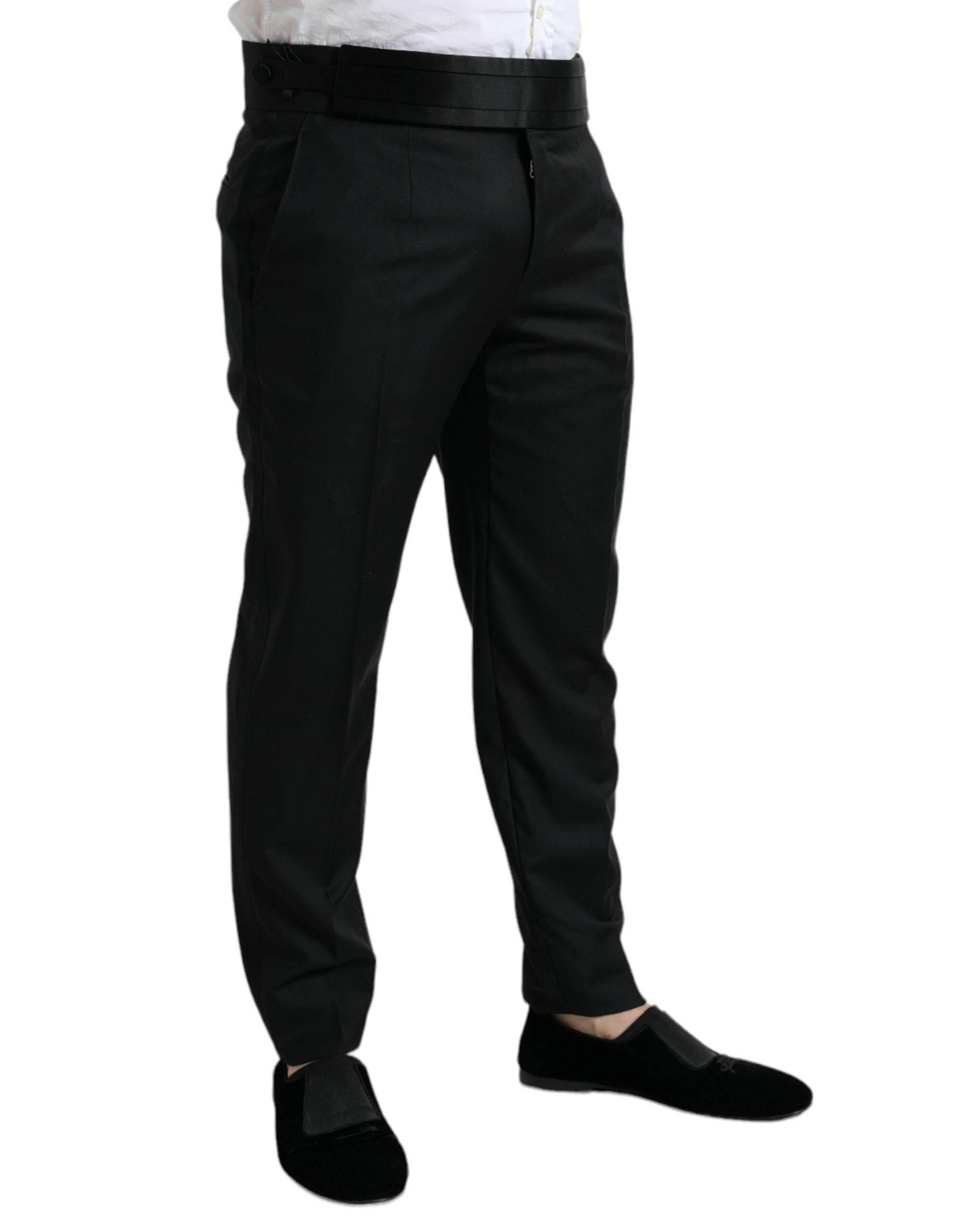 Dolce & Gabbana Black Wool Slim Fit Formal Trouser Dress Pants - Hilstor