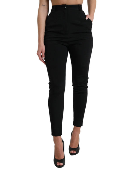 Dolce & Gabbana Black Wool Stretch High Waist Skinny Pants - Hilstor