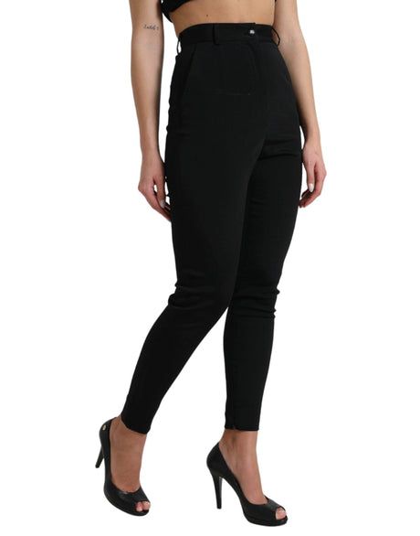 Dolce & Gabbana Black Wool Stretch High Waist Skinny Pants - Hilstor