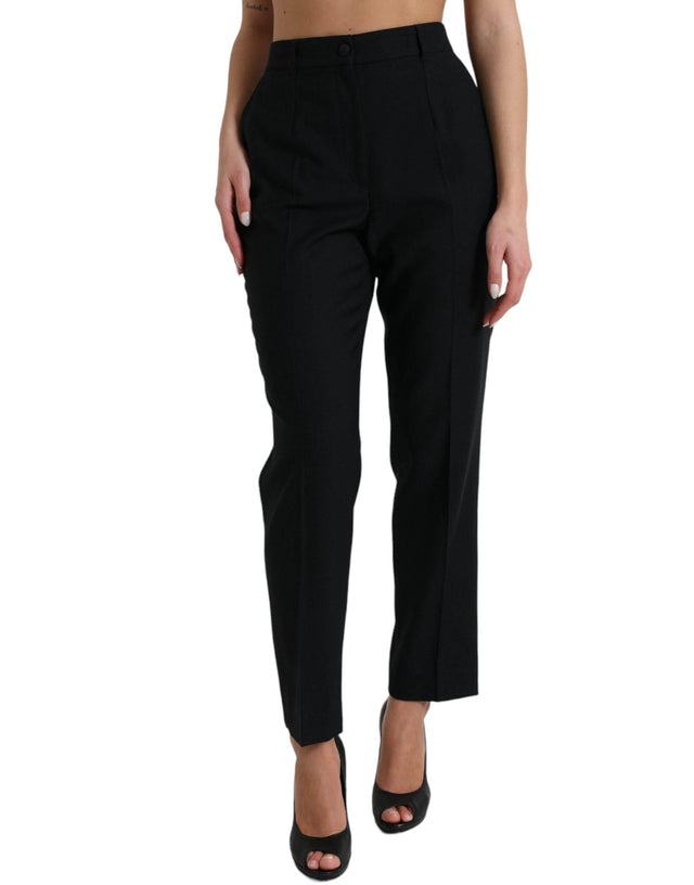 Dolce & Gabbana Black Wool High Waist Straight Pants - Hilstor