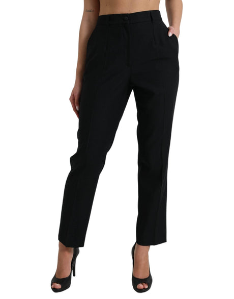 Dolce & Gabbana Black Wool High Waist Straight Pants - Hilstor