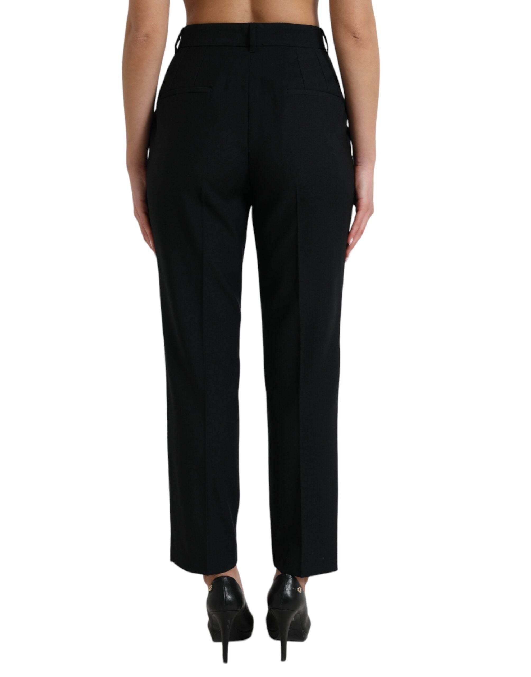 Dolce & Gabbana Black Wool High Waist Straight Pants - Hilstor