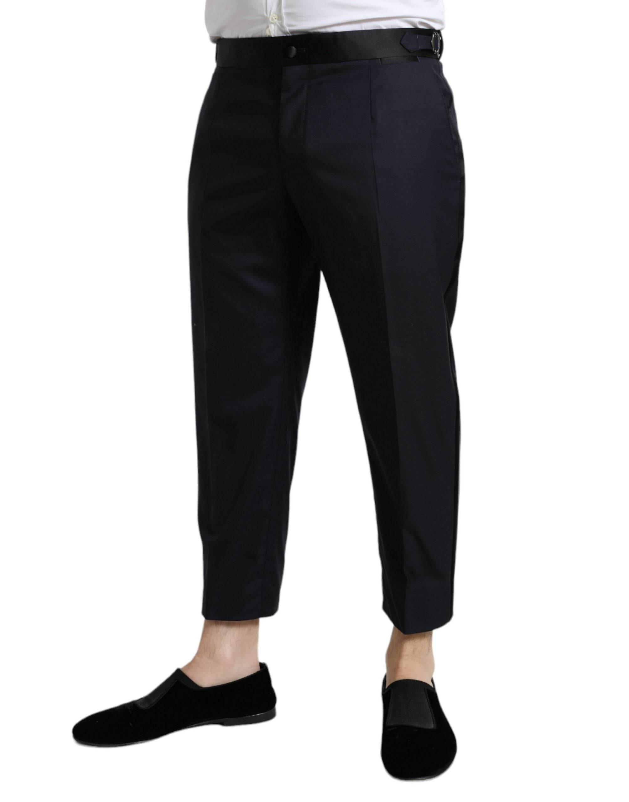 Dolce & Gabbana Blue Wool Cropped Tapered Pants - Hilstor