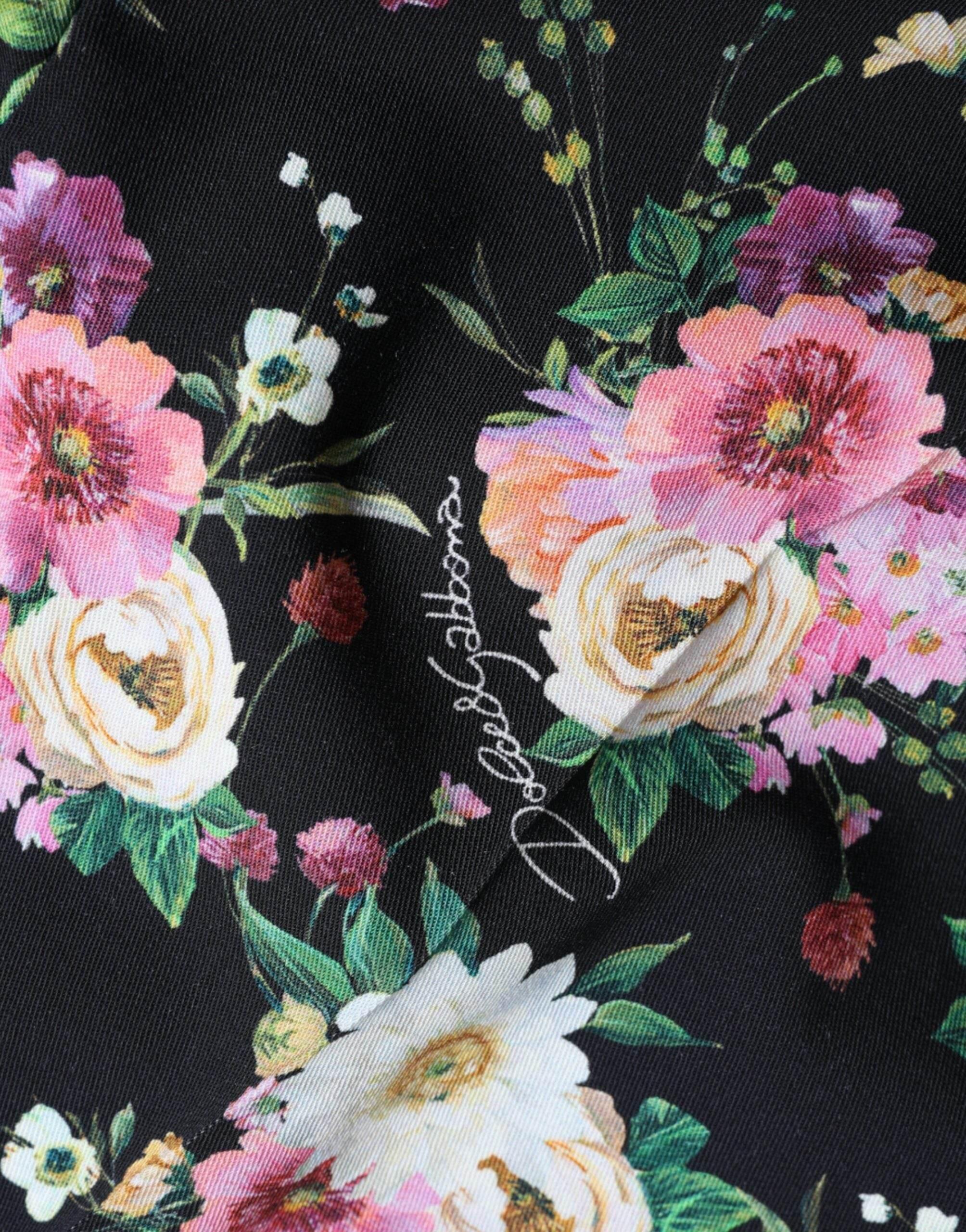 Dolce & Gabbana Black Floral Wool High Waist Wide Leg Pants - Hilstor