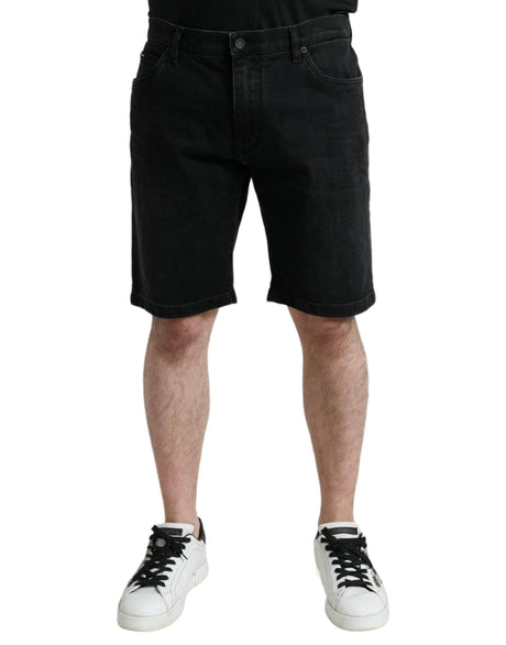 Dolce & Gabbana Black Cotton Stretch Bermuda Denim Shorts - Hilstor