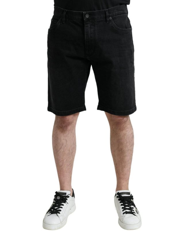 Dolce & Gabbana Black Cotton Stretch Bermuda Denim Shorts - Hilstor