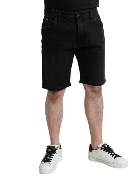 Dolce & Gabbana Black Cotton Stretch Bermuda Denim Shorts - Hilstor