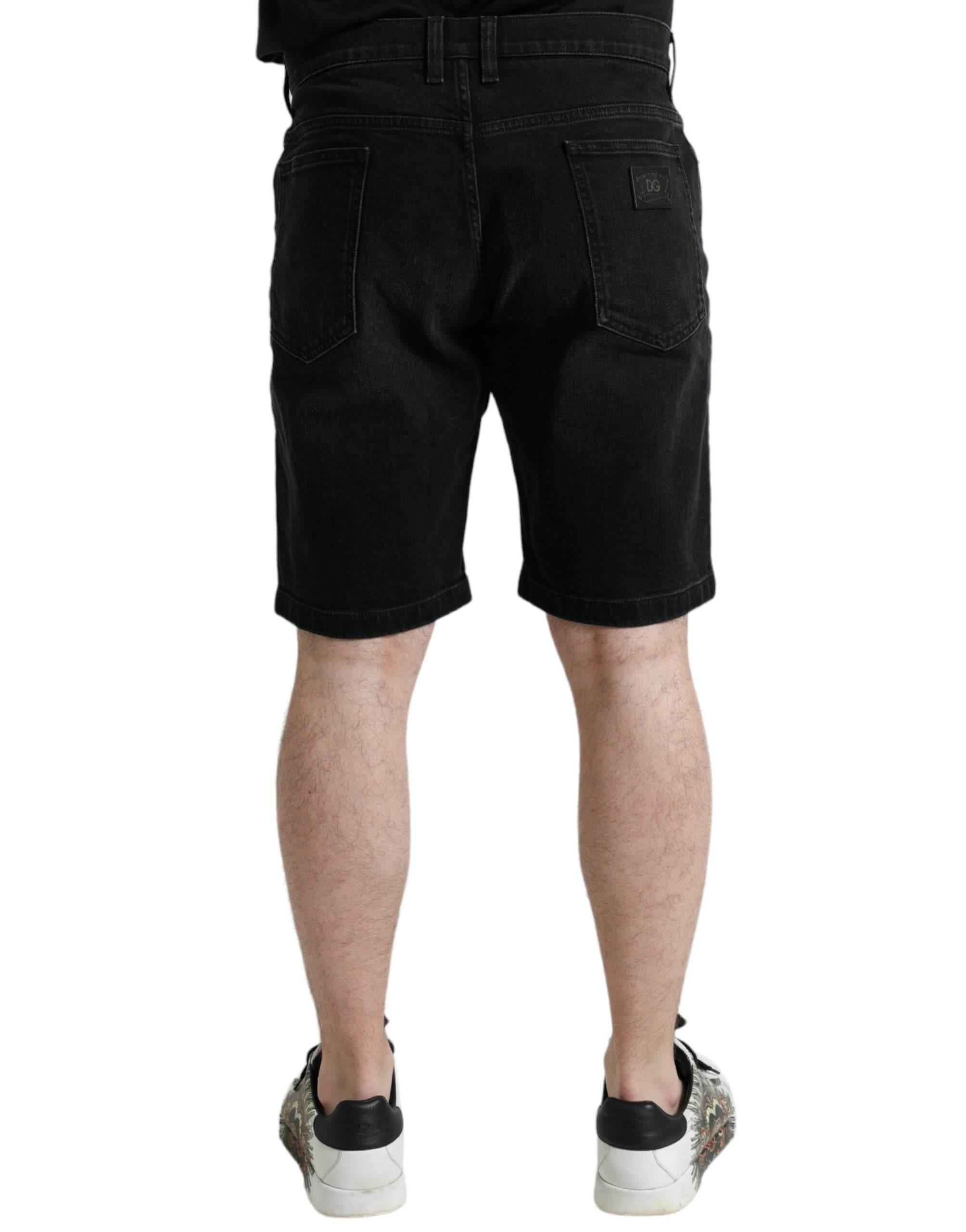Dolce & Gabbana Black Cotton Stretch Bermuda Denim Shorts - Hilstor
