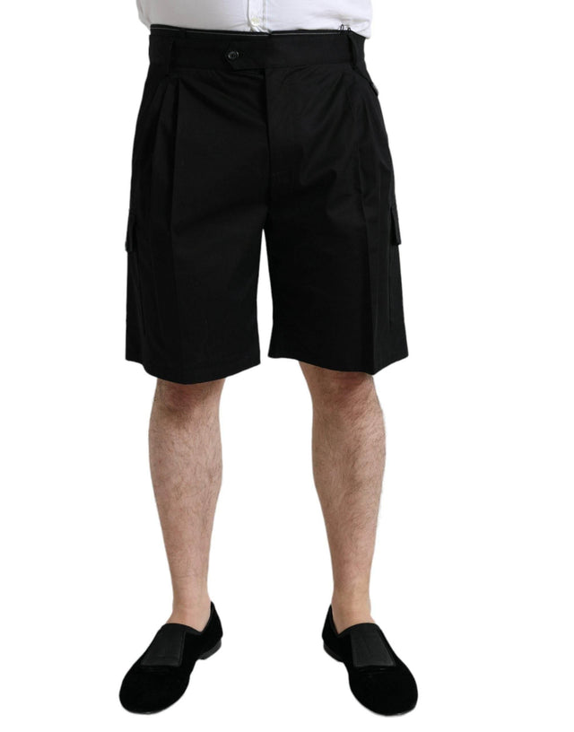 Dolce & Gabbana Black Cotton Stretch Cargo Bermuda Shorts - Hilstor