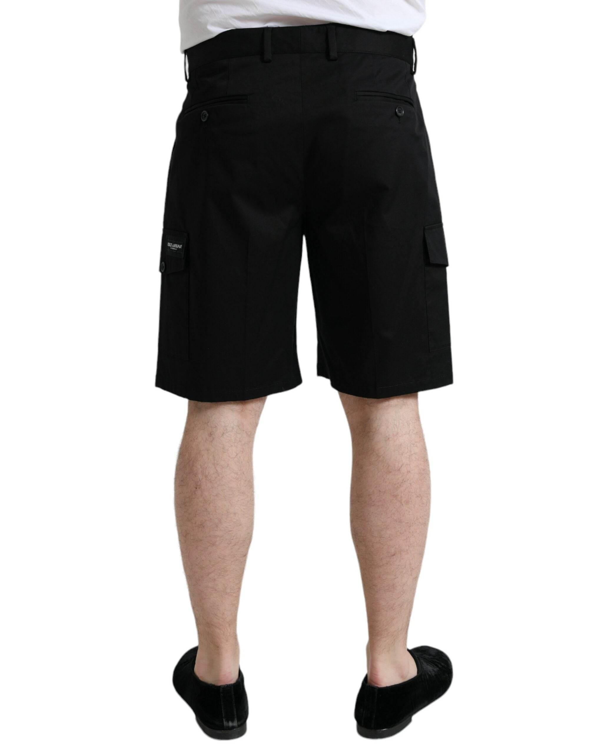 Dolce & Gabbana Black Cotton Stretch Cargo Bermuda Shorts - Hilstor