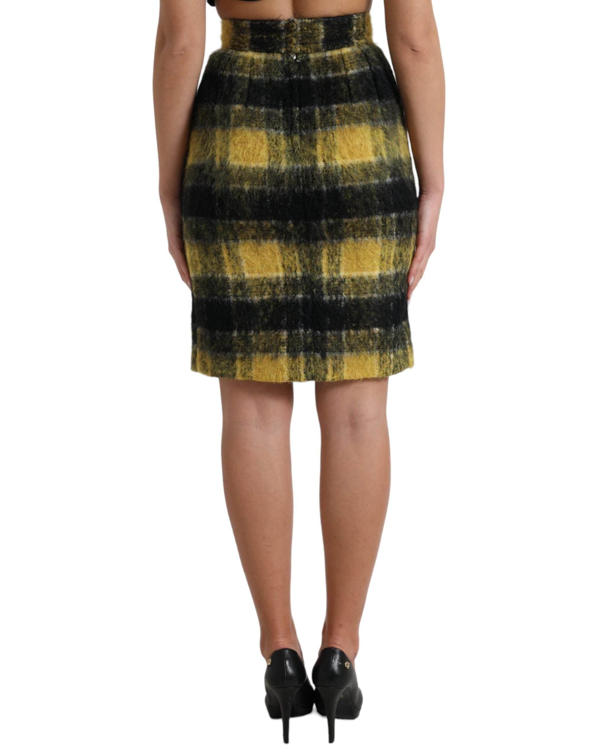 Dolce & Gabbana High Waist Check Print Silk-Lined Mini Skirt - Hilstor