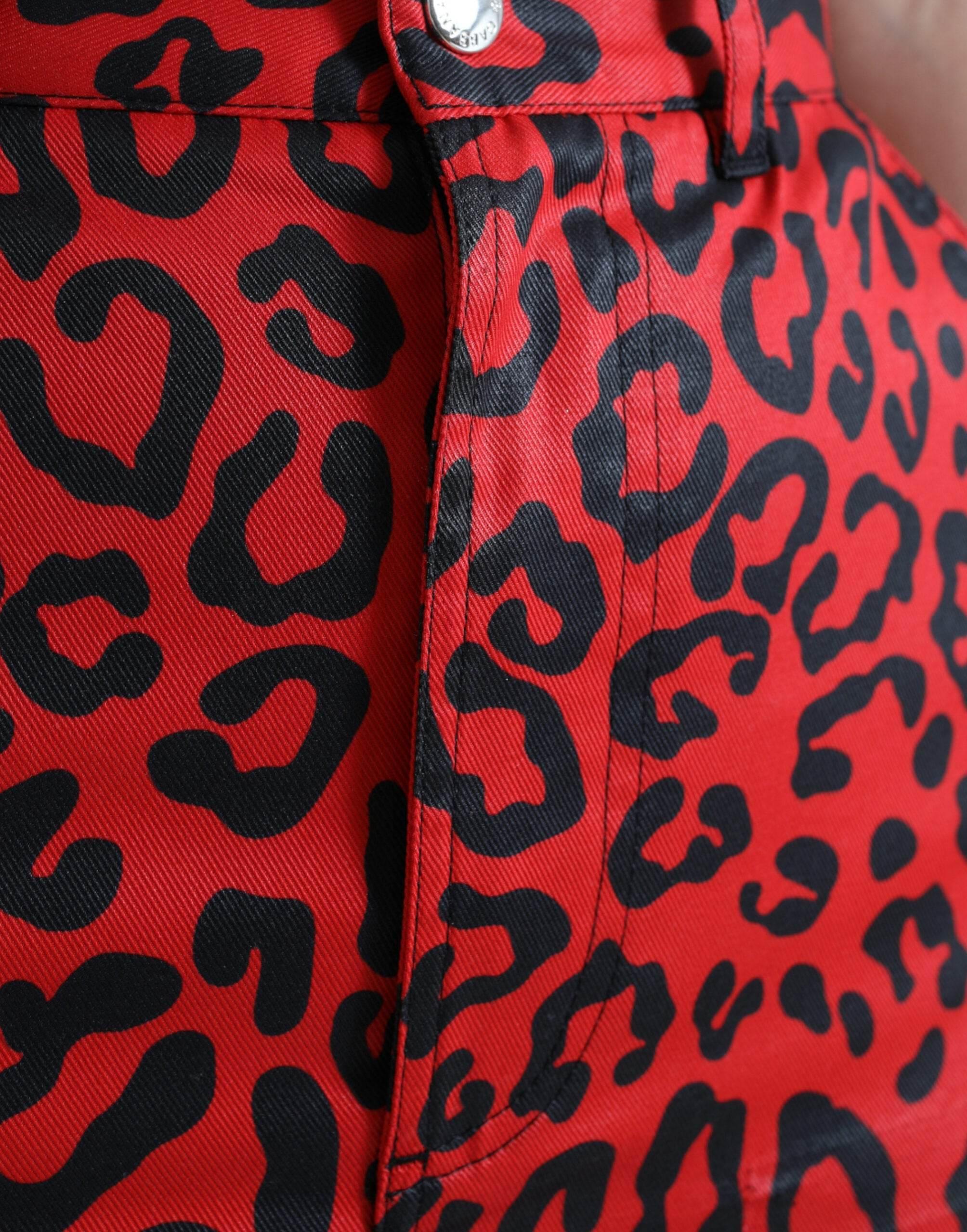 Dolce & Gabbana High Waist Red Leopard Mini Skirt - Hilstor