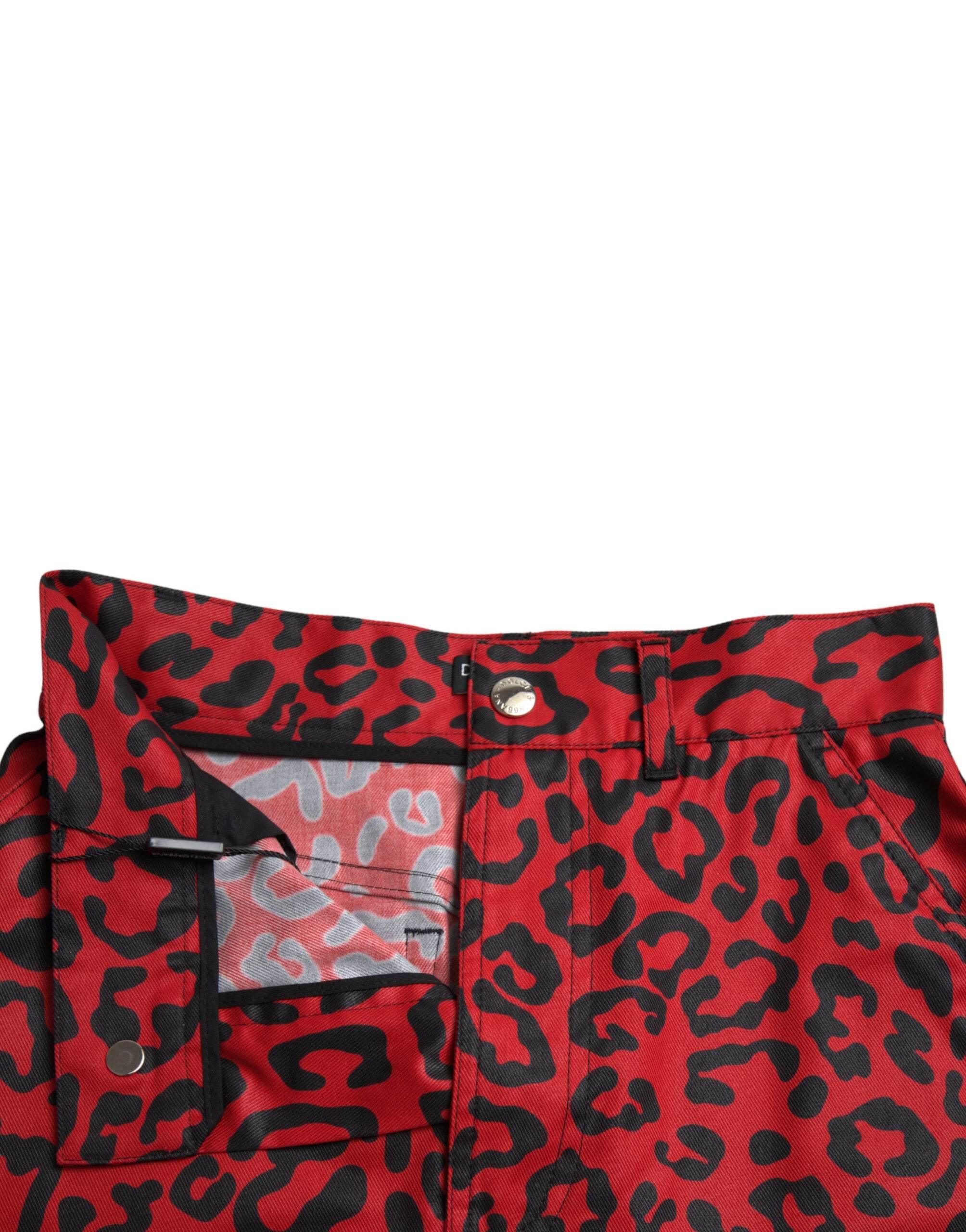 Dolce & Gabbana High Waist Red Leopard Mini Skirt - Hilstor