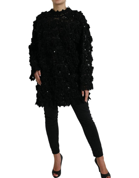 Dolce & Gabbana Black Sequined Embellished Pullover Sweater - Hilstor