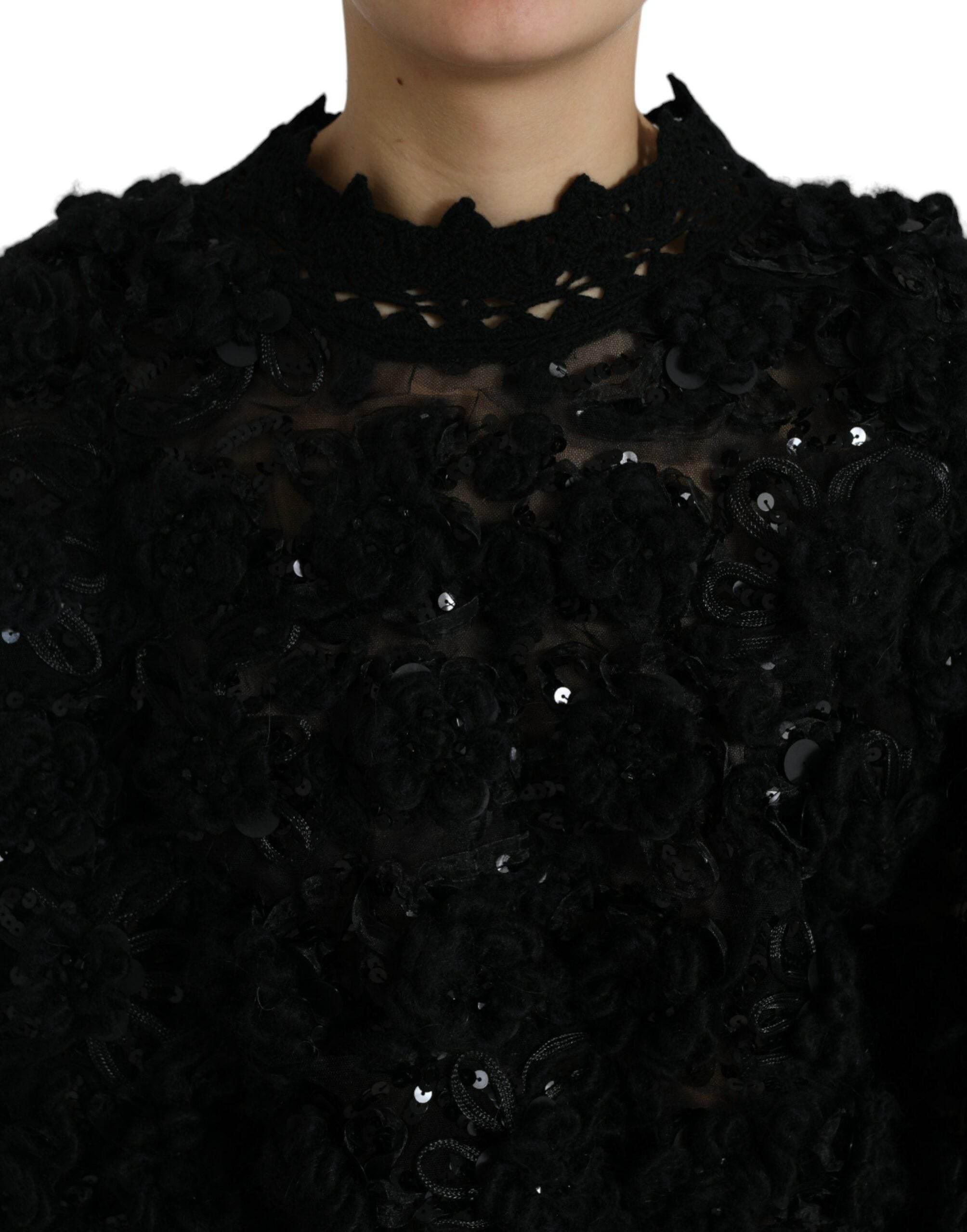 Dolce & Gabbana Black Sequined Embellished Pullover Sweater - Hilstor