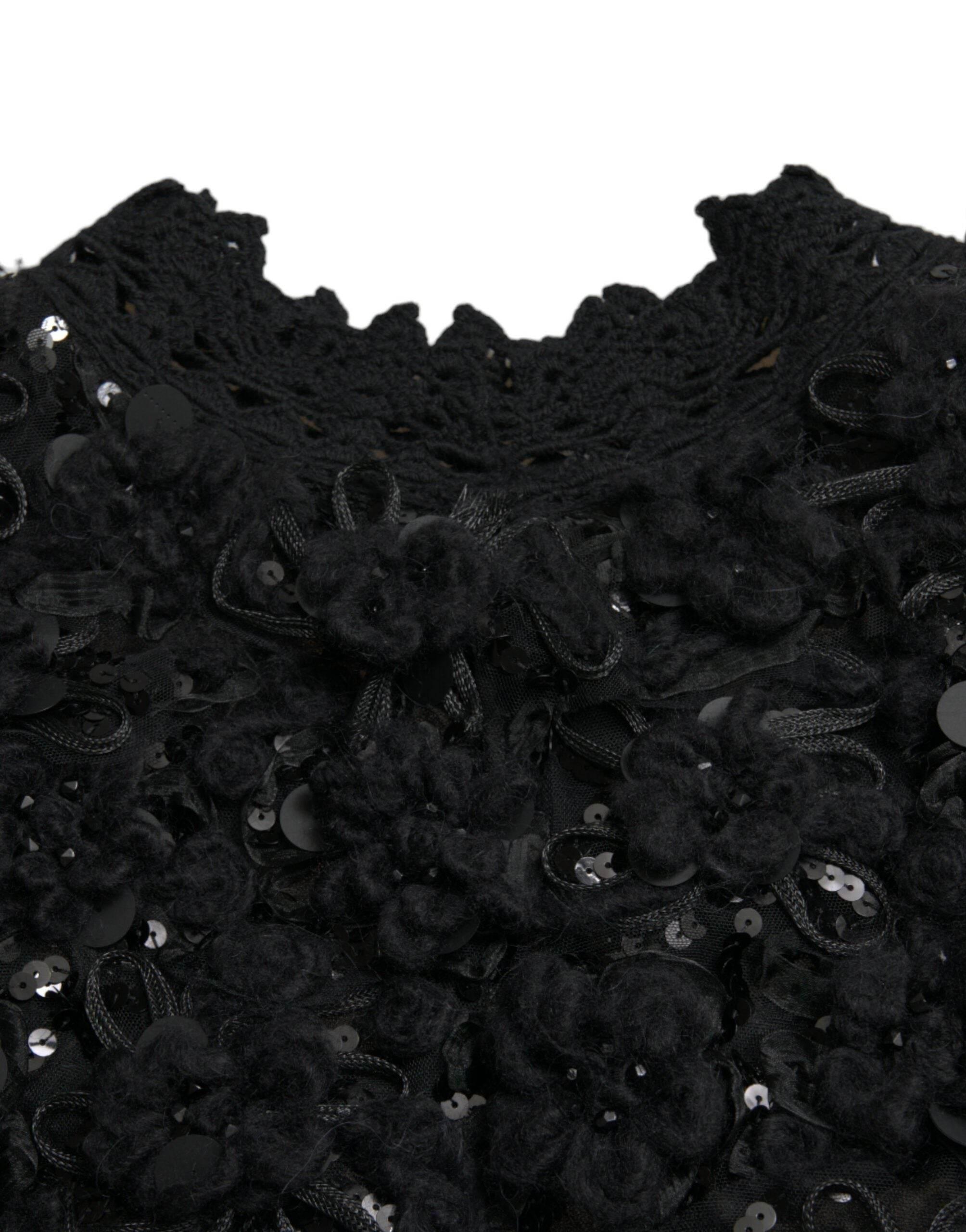 Dolce & Gabbana Black Sequined Embellished Pullover Sweater - Hilstor