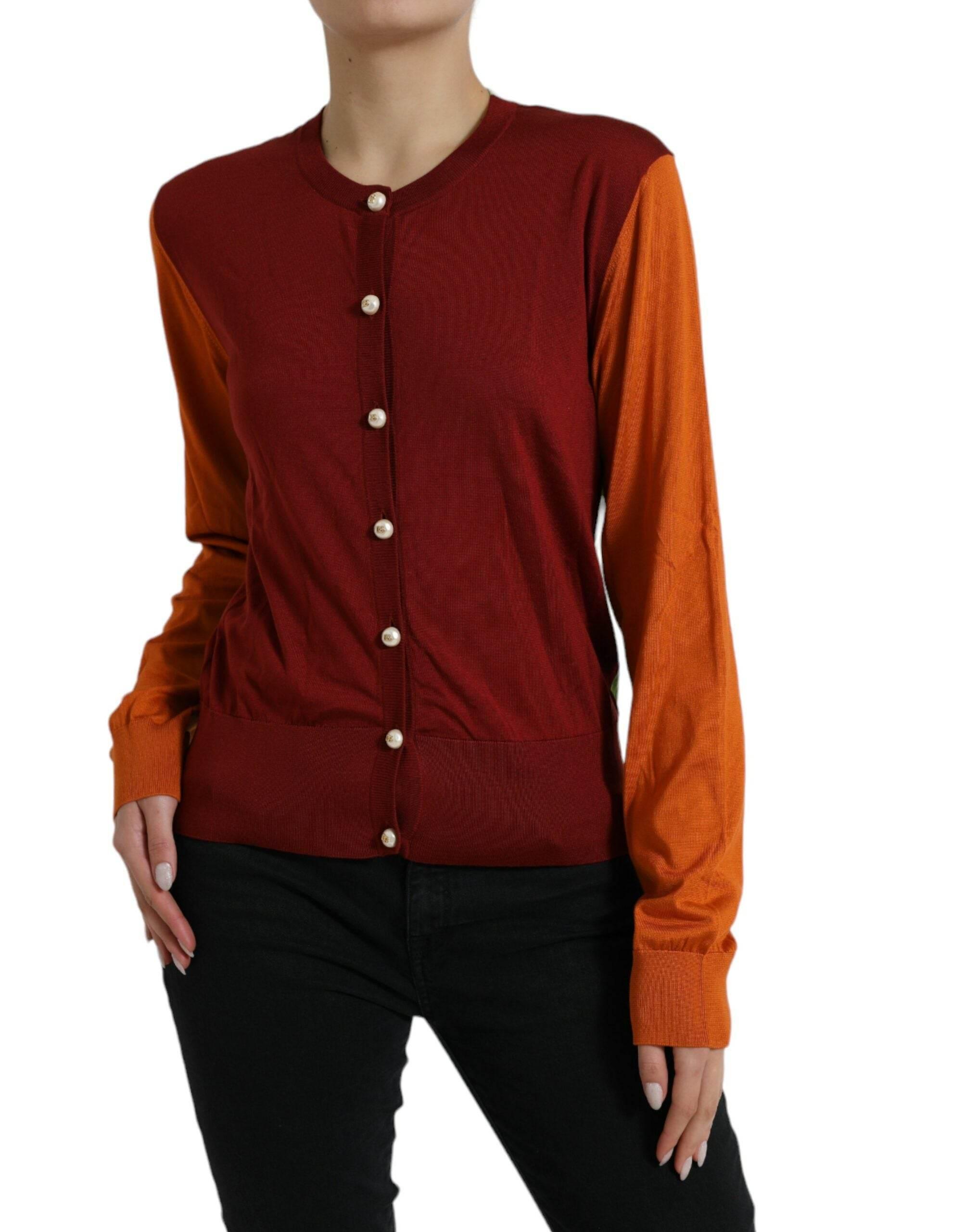 Dolce & Gabbana Multicolor Cardigan Color Block Silk Crewneck Sweater - Hilstor