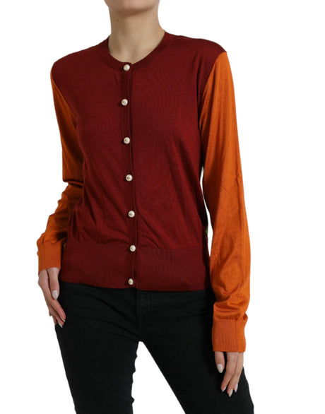 Dolce & Gabbana Multicolor Cardigan Color Block Silk Crewneck Sweater - Hilstor