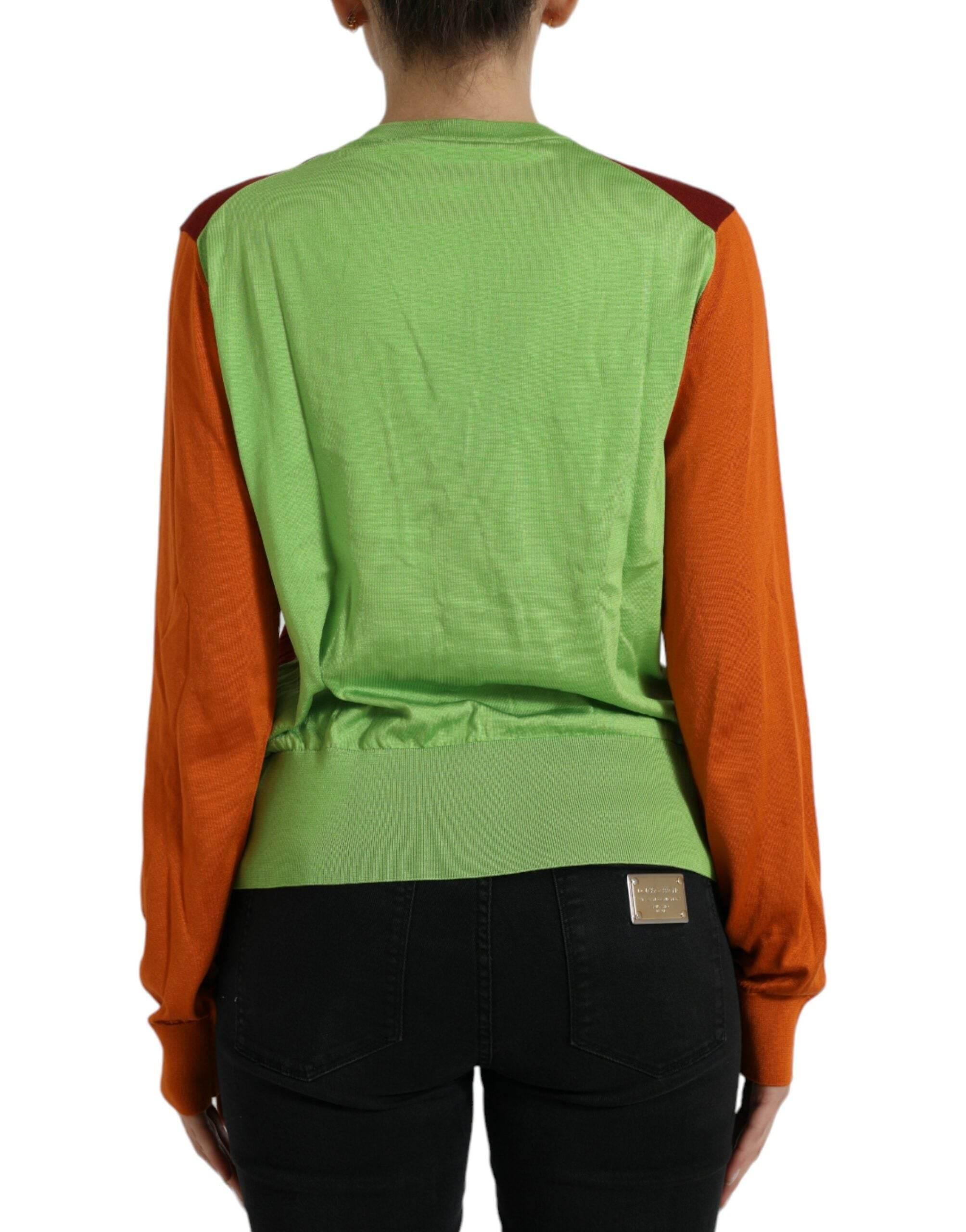 Dolce & Gabbana Multicolor Cardigan Color Block Silk Crewneck Sweater - Hilstor