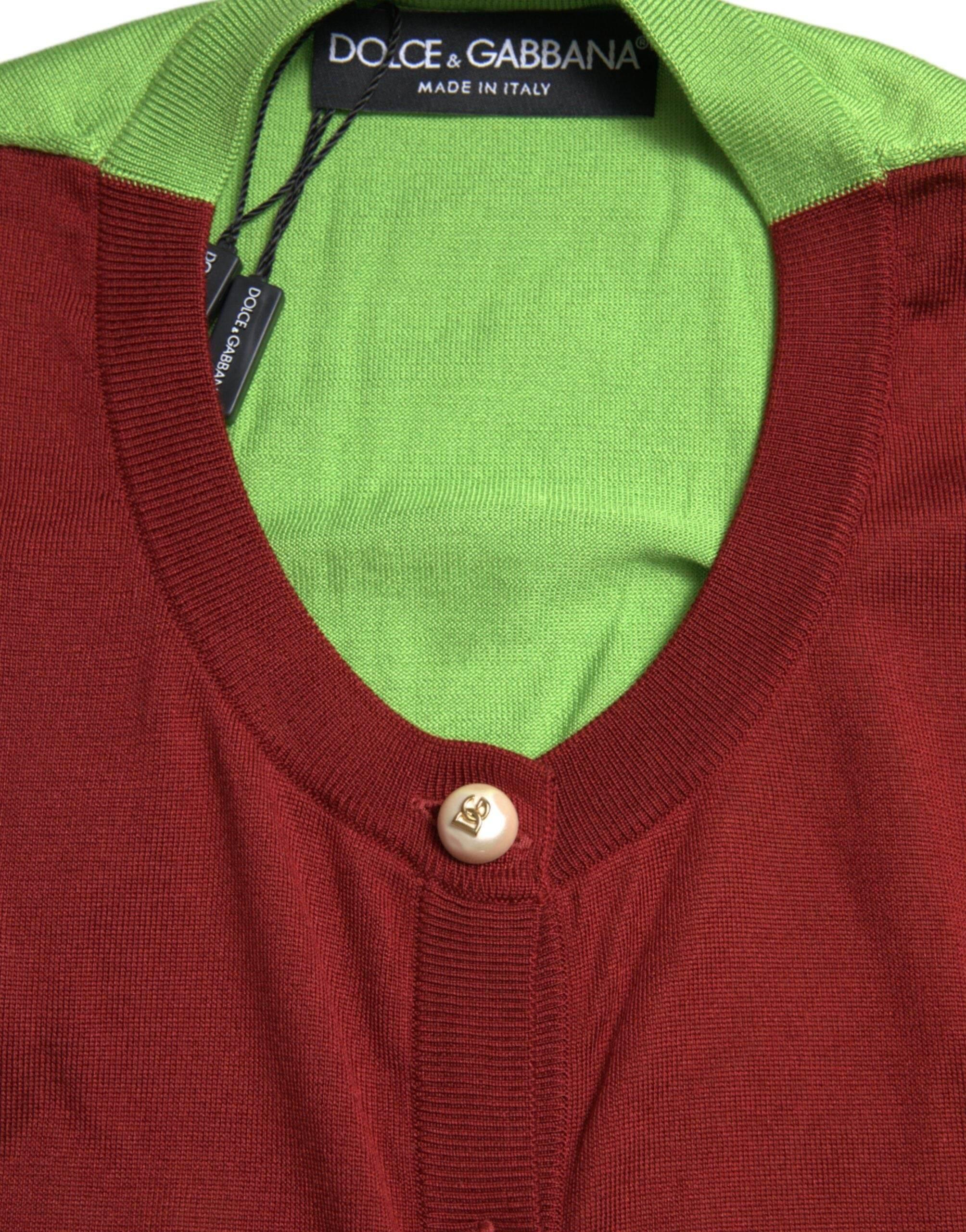 Dolce & Gabbana Multicolor Cardigan Color Block Silk Crewneck Sweater - Hilstor