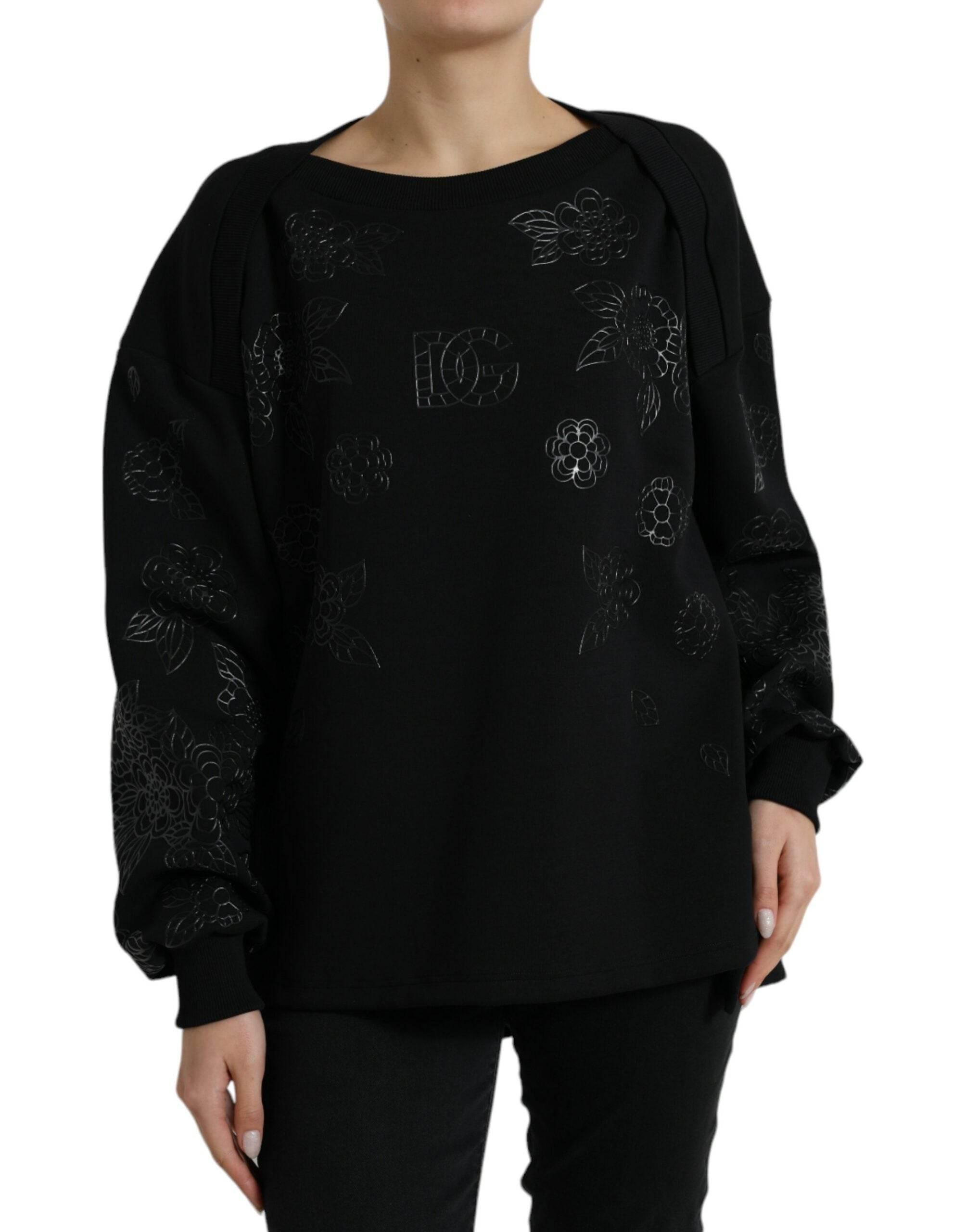 Dolce & Gabbana Black Pullover Floral Logo Applique Sweater - Hilstor