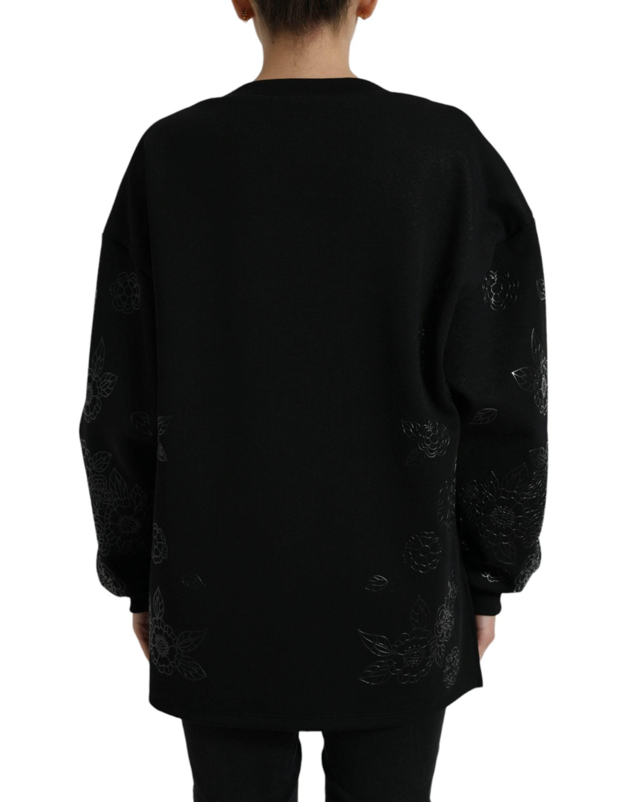 Dolce & Gabbana Black Pullover Floral Logo Applique Sweater - Hilstor