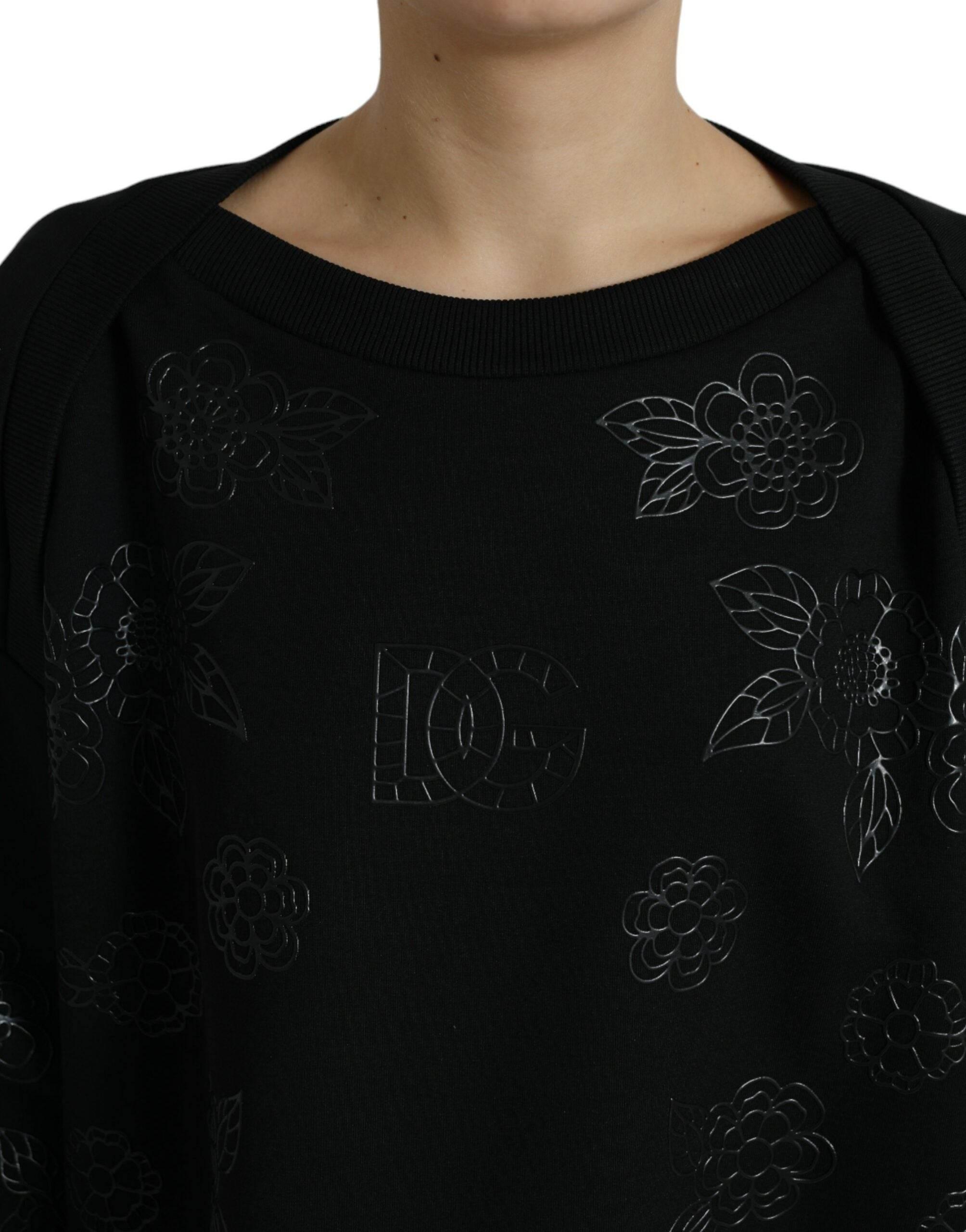 Dolce & Gabbana Black Pullover Floral Logo Applique Sweater - Hilstor