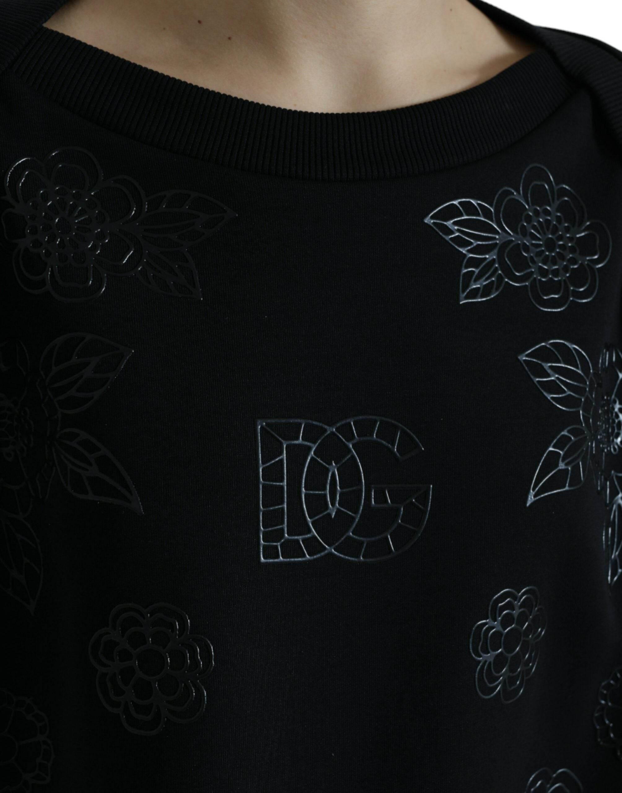 Dolce & Gabbana Black Pullover Floral Logo Applique Sweater - Hilstor