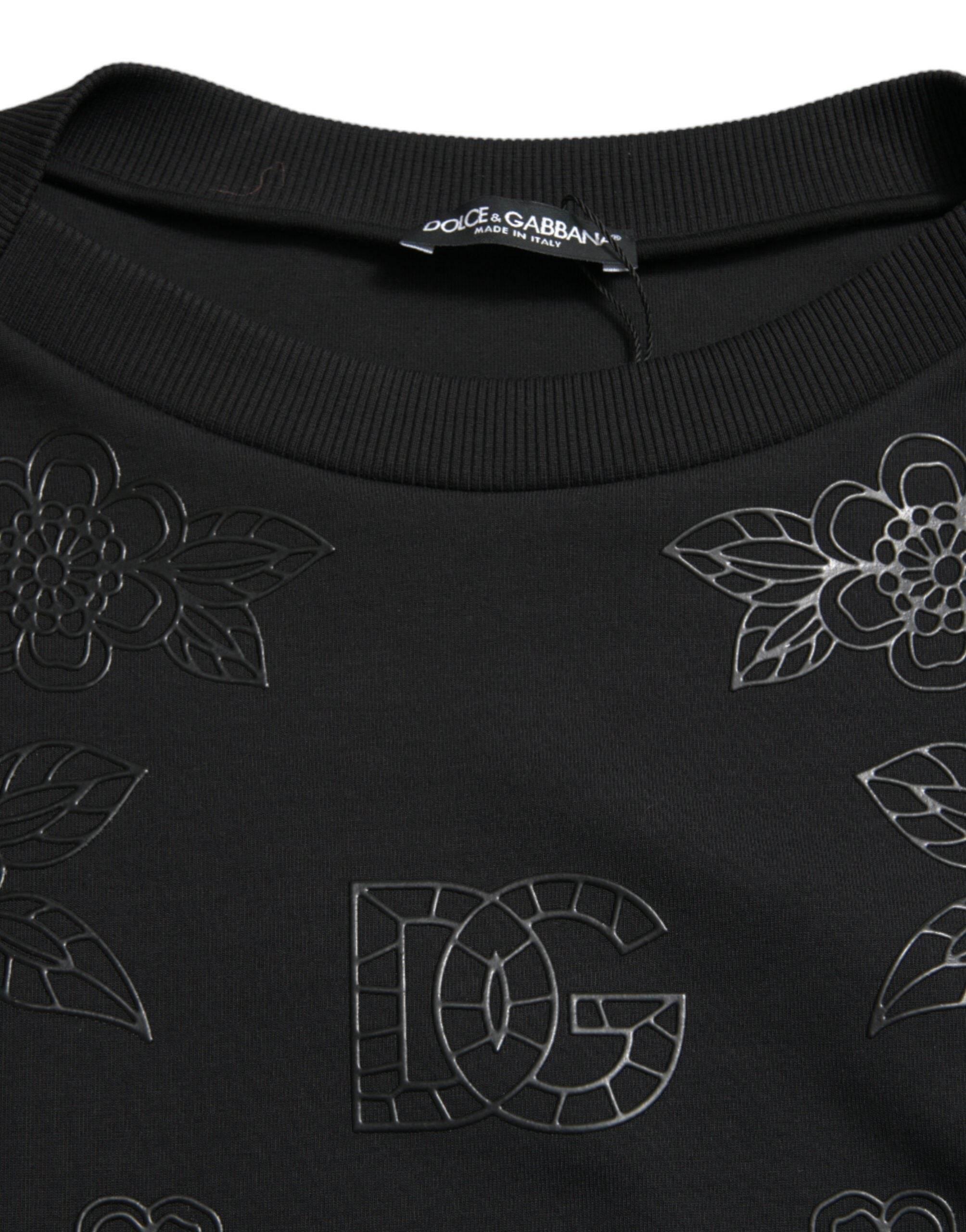 Dolce & Gabbana Black Pullover Floral Logo Applique Sweater - Hilstor