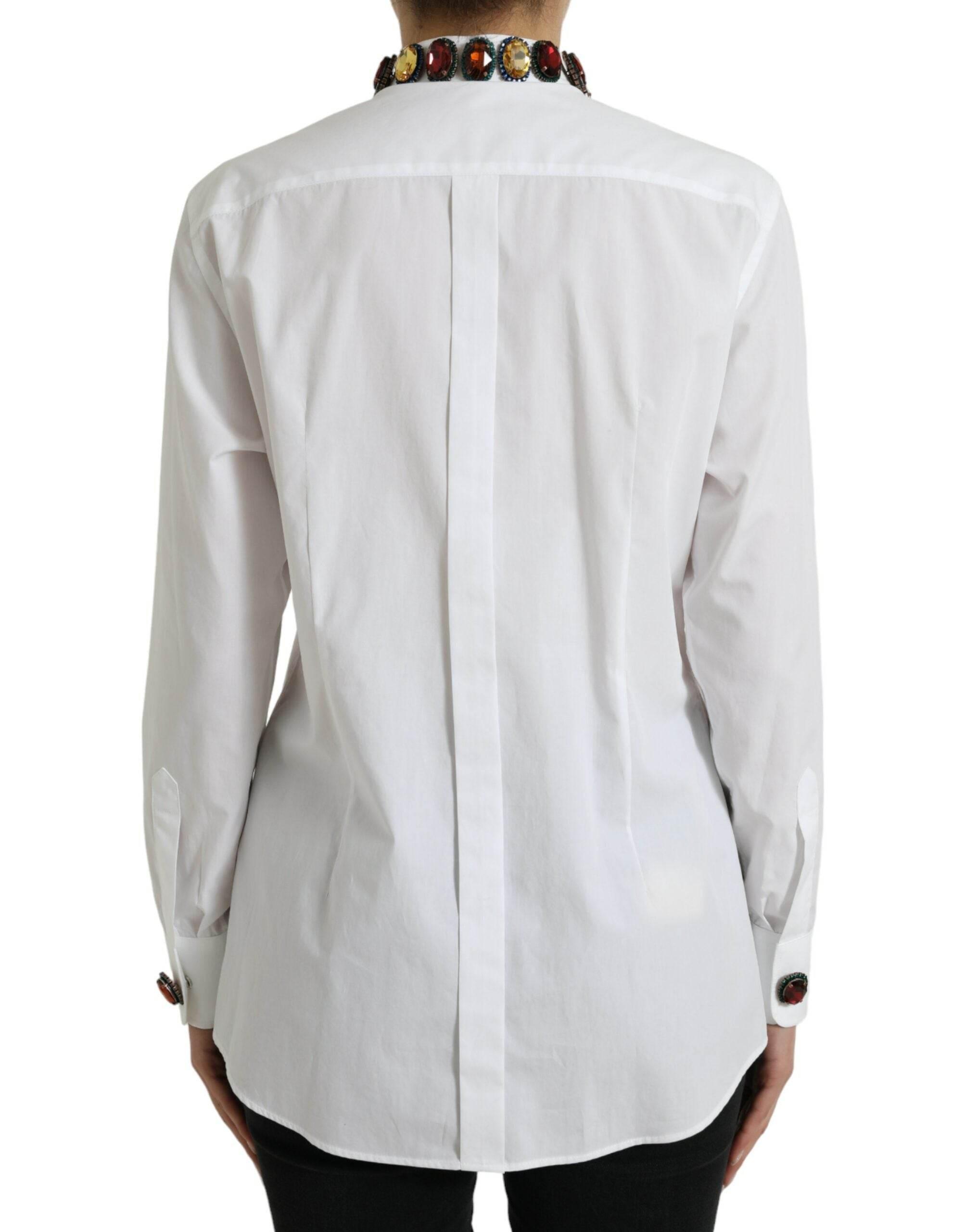 Dolce & Gabbana Elegant Crystal-Embellished White Cotton Top - Hilstor
