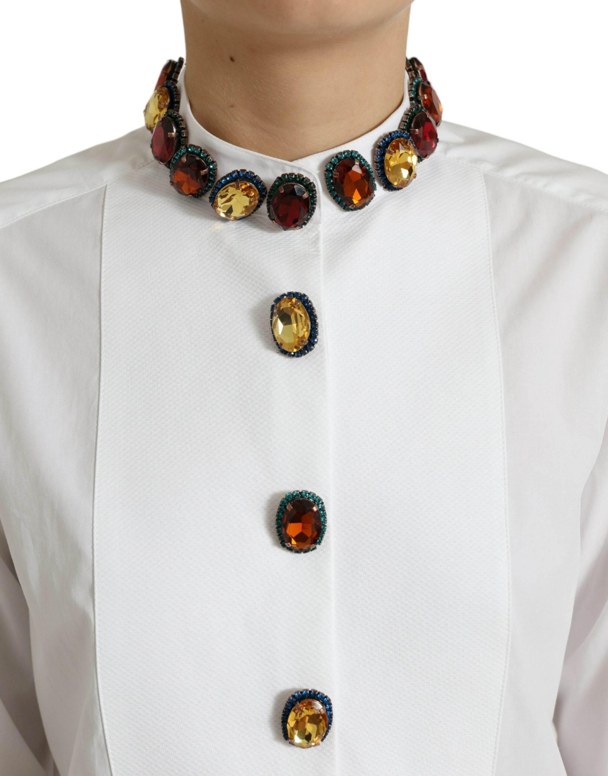 Dolce & Gabbana Elegant Crystal-Embellished White Cotton Top - Hilstor