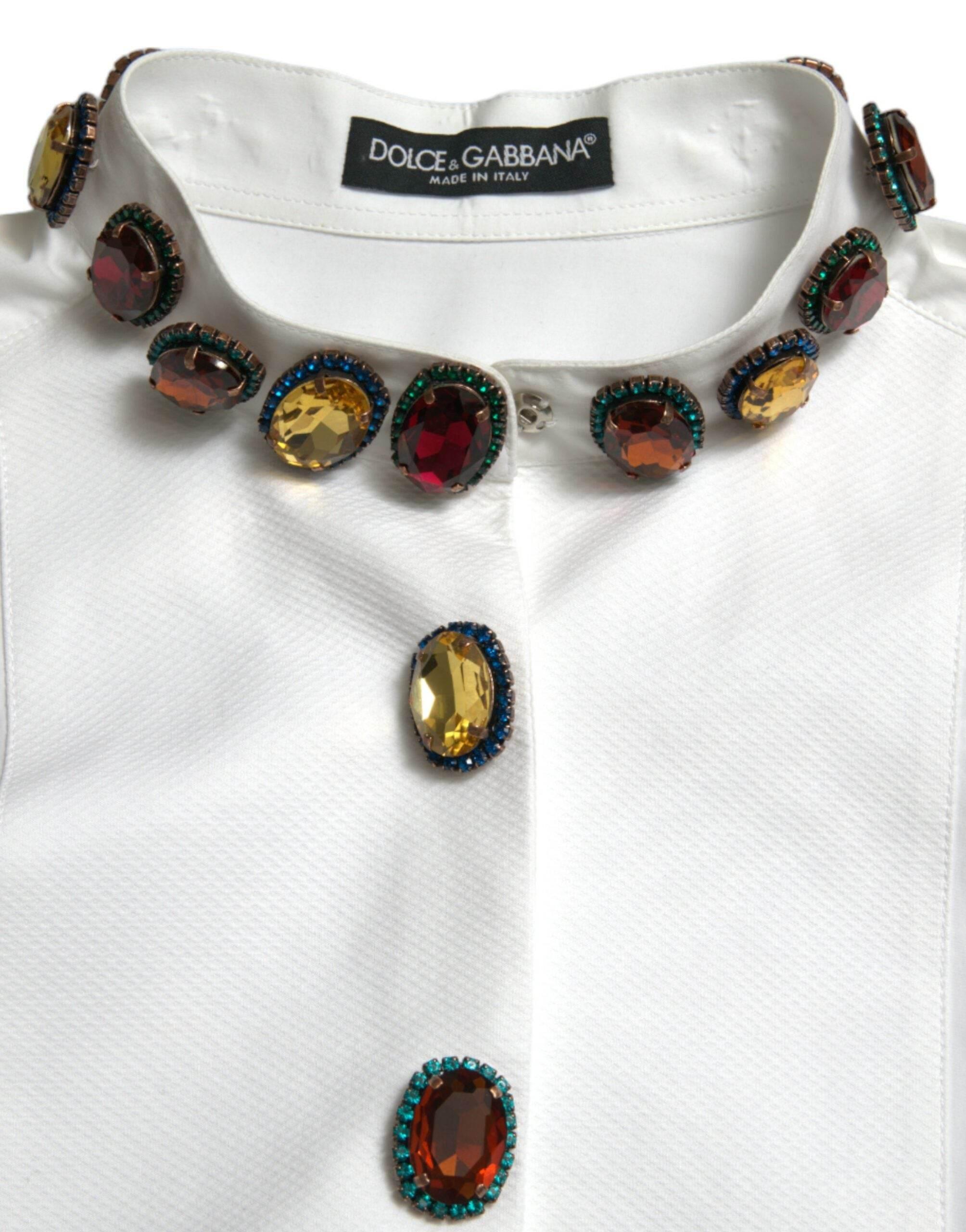 Dolce & Gabbana Elegant Crystal-Embellished White Cotton Top - Hilstor
