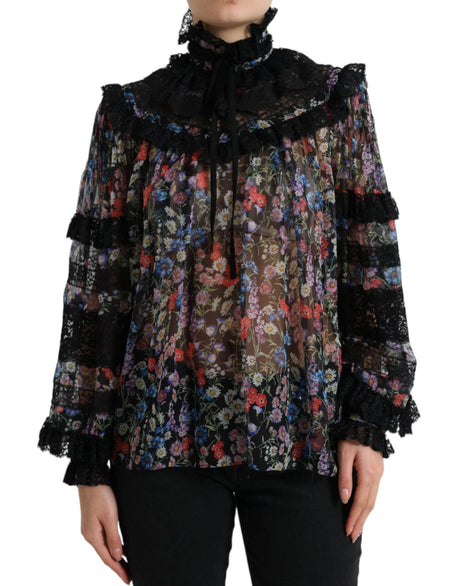 Dolce & Gabbana Black Floral Print Long Sleeves Blouse Top - Hilstor