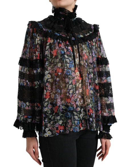 Dolce & Gabbana Black Floral Print Long Sleeves Blouse Top - Hilstor