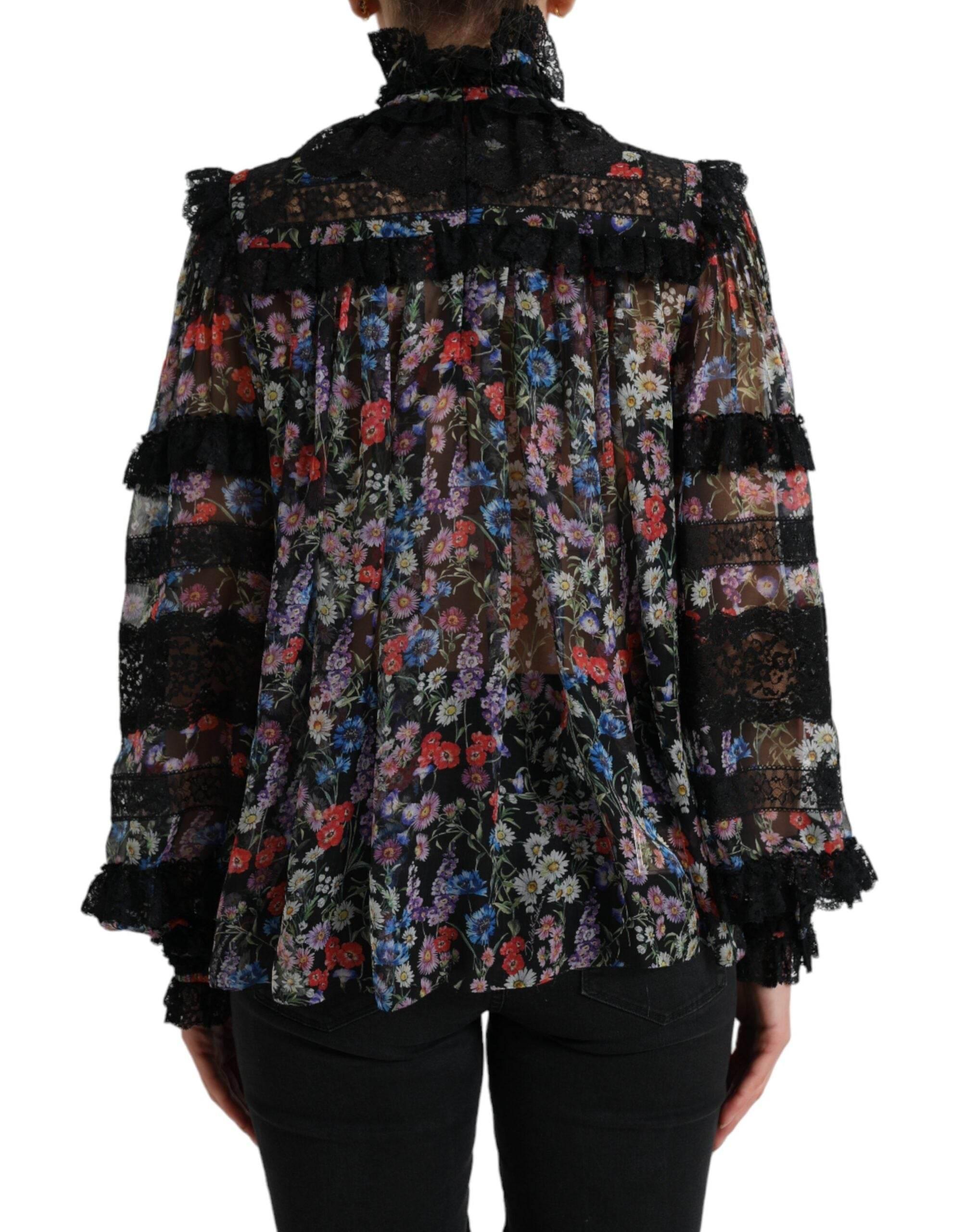 Dolce & Gabbana Black Floral Print Long Sleeves Blouse Top - Hilstor
