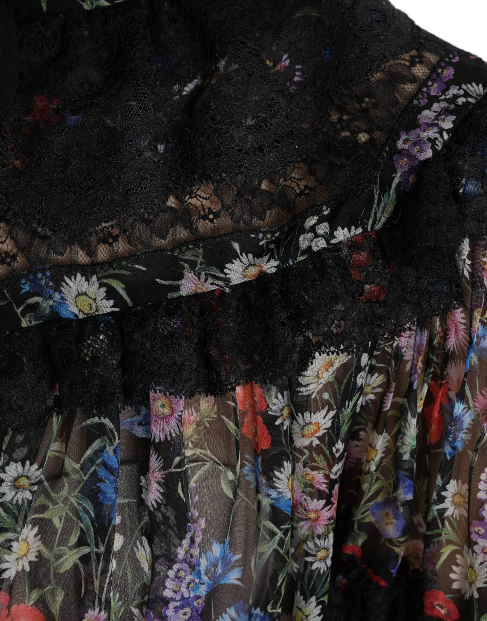 Dolce & Gabbana Black Floral Print Long Sleeves Blouse Top - Hilstor