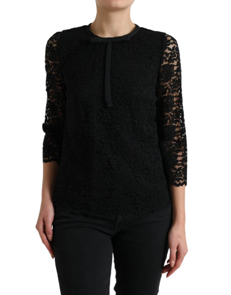 Dolce & Gabbana Black STAFF Blouse Floral Lace Nylon Top - Hilstor