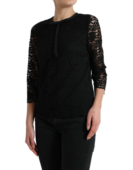 Dolce & Gabbana Black STAFF Blouse Floral Lace Nylon Top - Hilstor