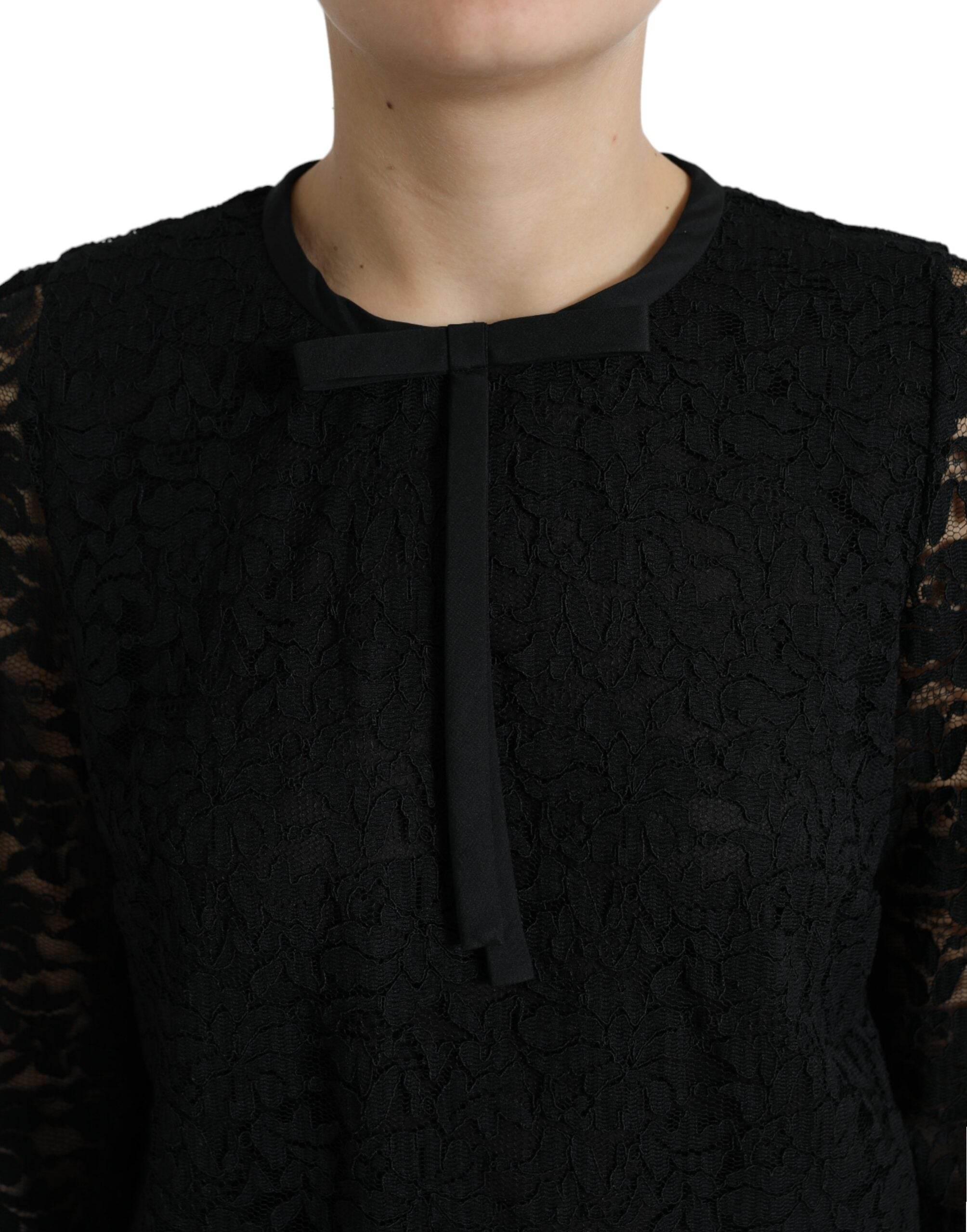 Dolce & Gabbana Black STAFF Blouse Floral Lace Nylon Top - Hilstor