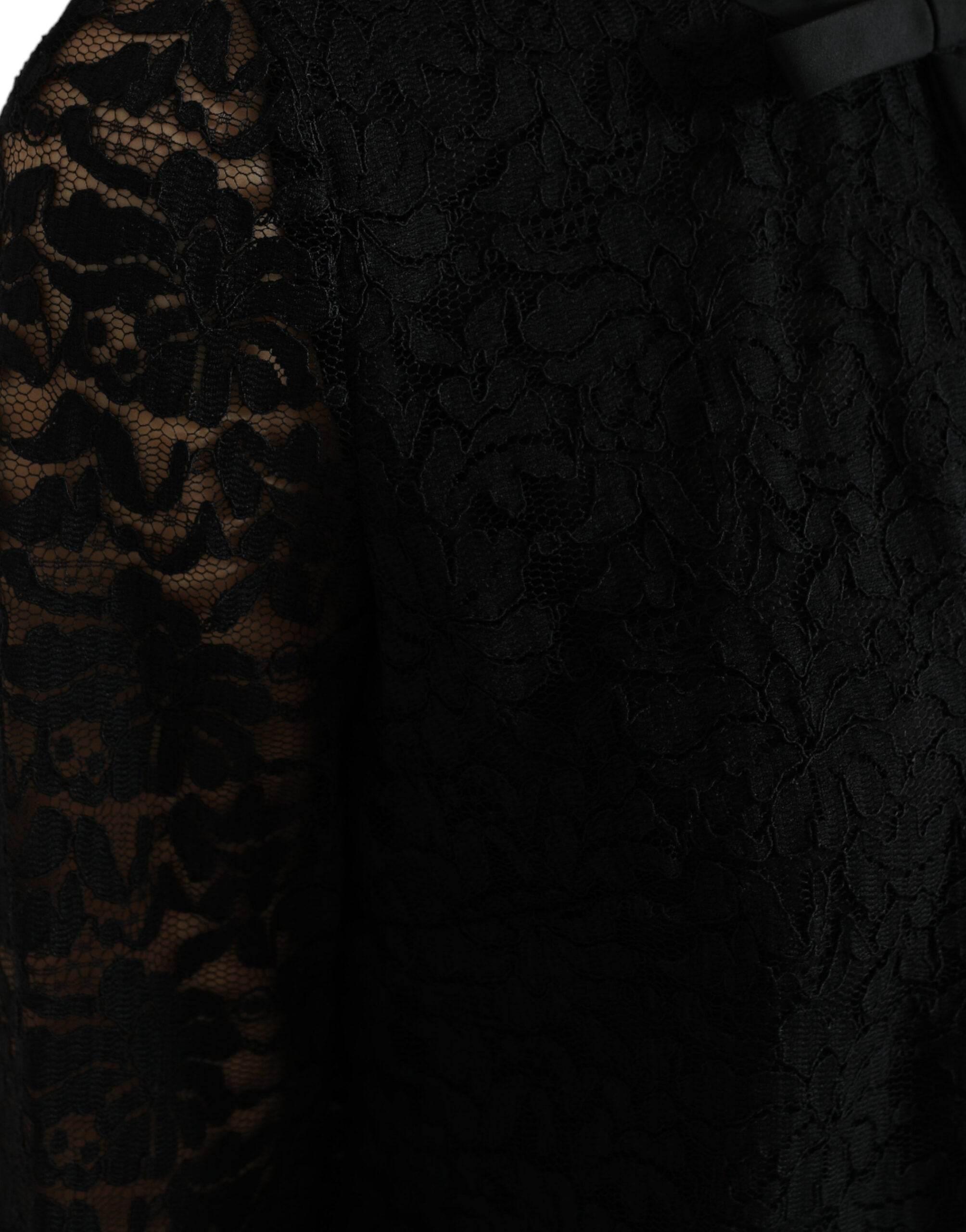 Dolce & Gabbana Black STAFF Blouse Floral Lace Nylon Top - Hilstor
