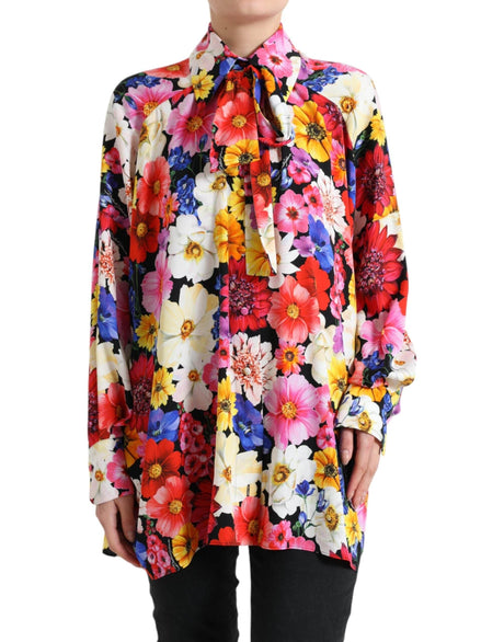 Dolce & Gabbana Multicolor Floral Ascot Collared Blouse Top - Hilstor