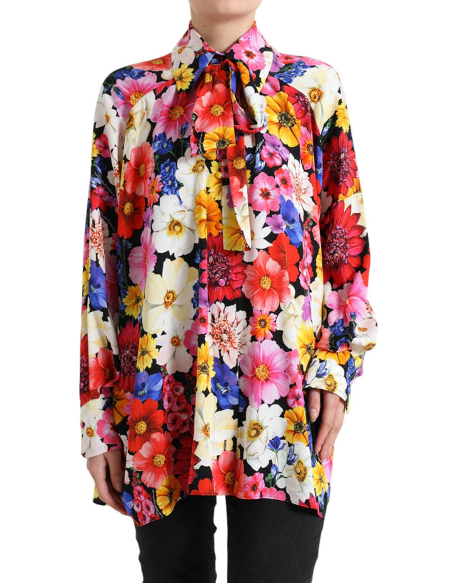 Dolce & Gabbana Multicolor Floral Ascot Collared Blouse Top - Hilstor