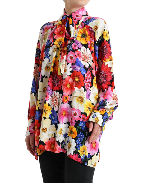 Dolce & Gabbana Multicolor Floral Ascot Collared Blouse Top - Hilstor
